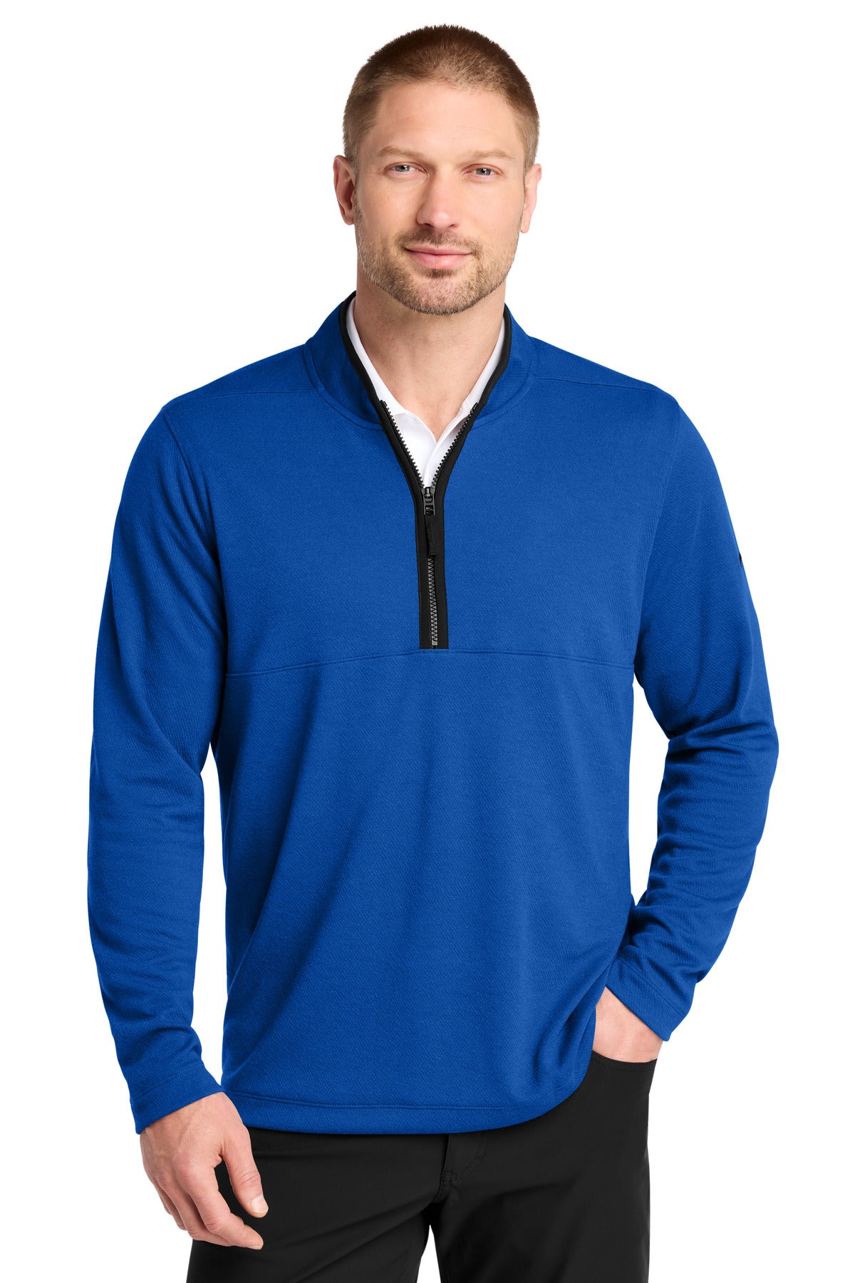Custom logo Nike Textured 1/2-Zip Cover-Up  NKDX6702 in Gym Blue
