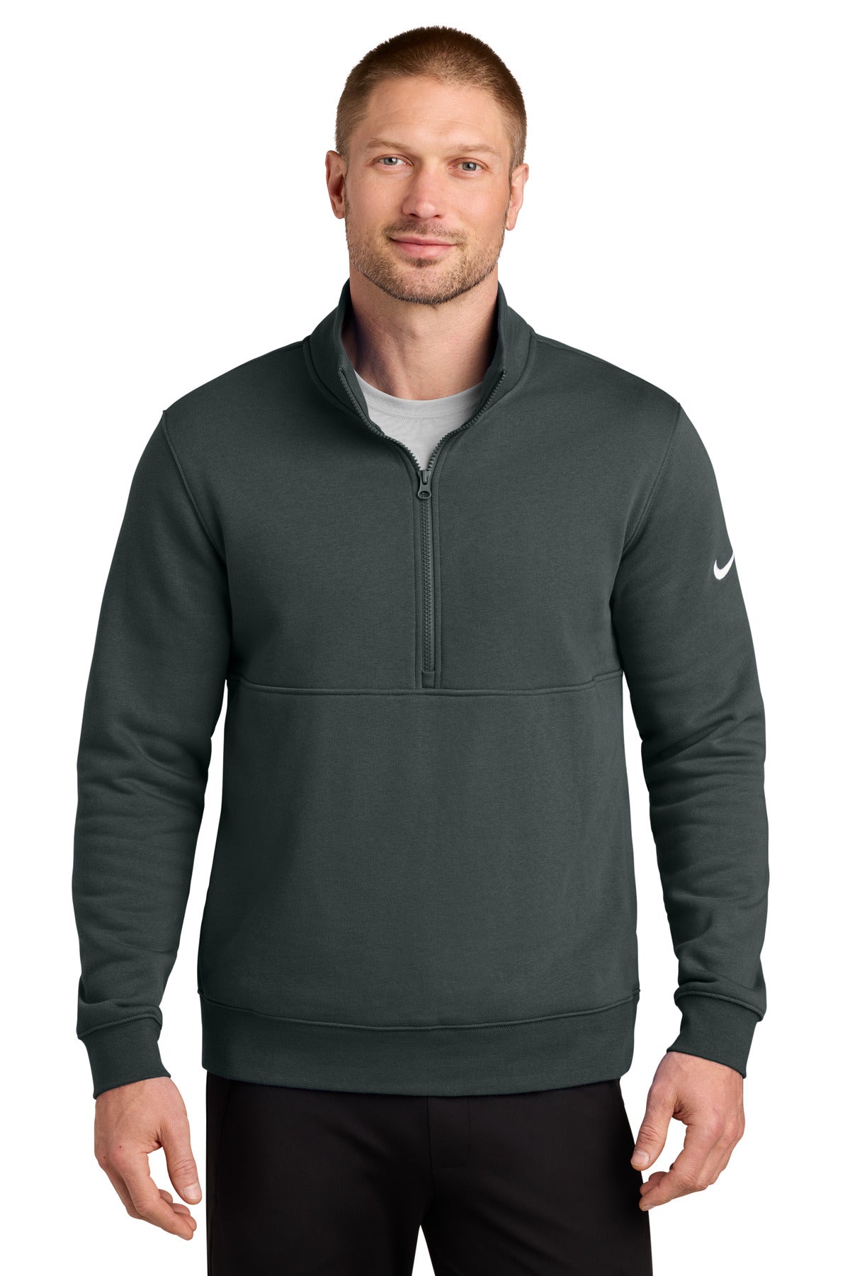 Custom logo Nike Club Fleece Sleeve Swoosh 1/2-Zip NKDX6718 in Anthracite