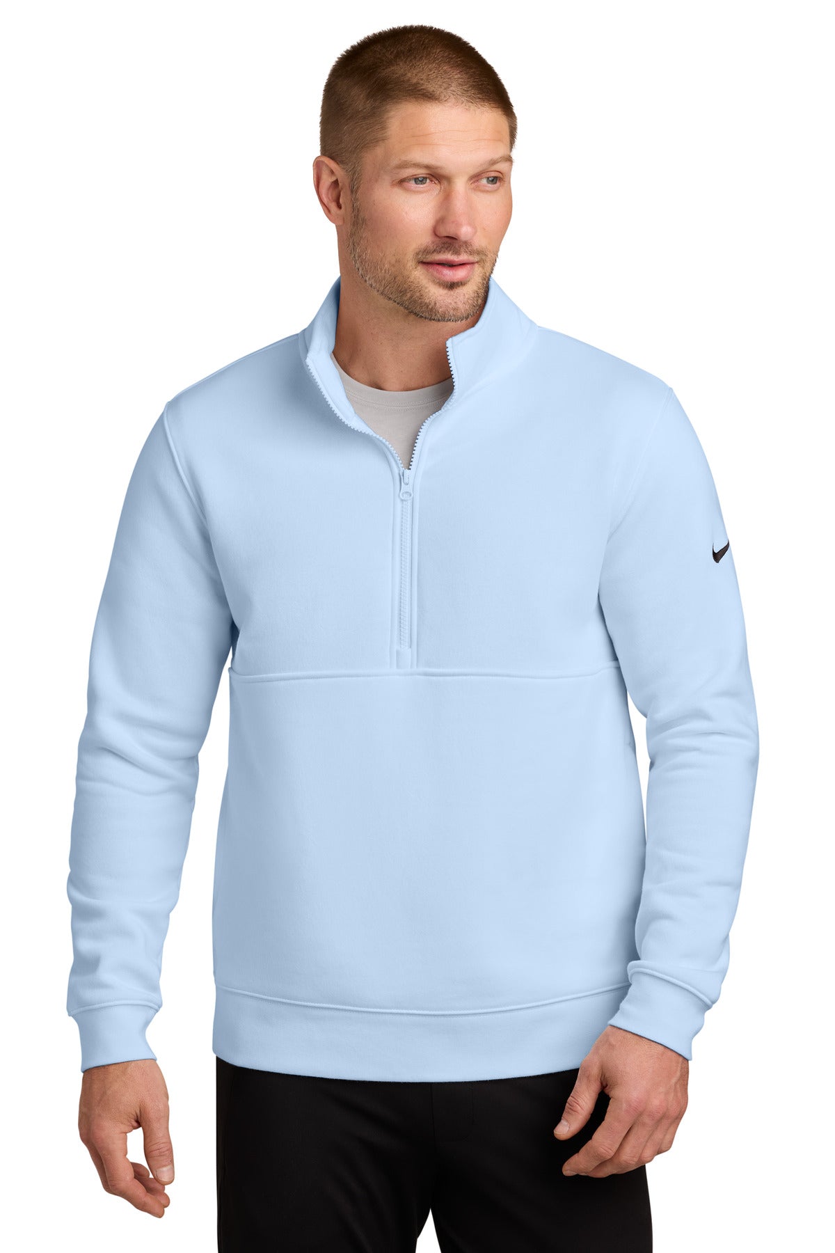 Custom logo Nike Club Fleece Sleeve Swoosh 1/2-Zip NKDX6718 in Hydrogen Blue