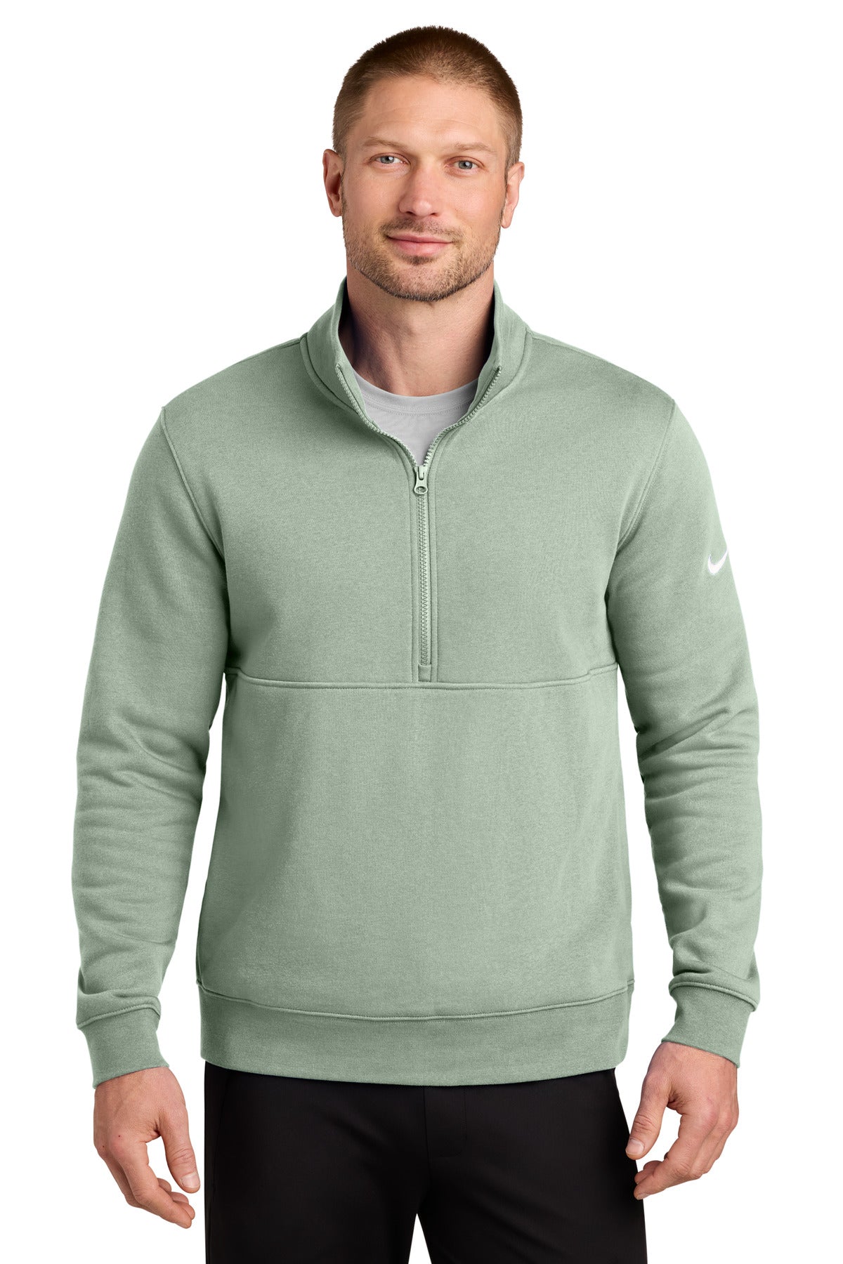 Custom logo Nike Club Fleece Sleeve Swoosh 1/2-Zip NKDX6718 in Jade Horizon