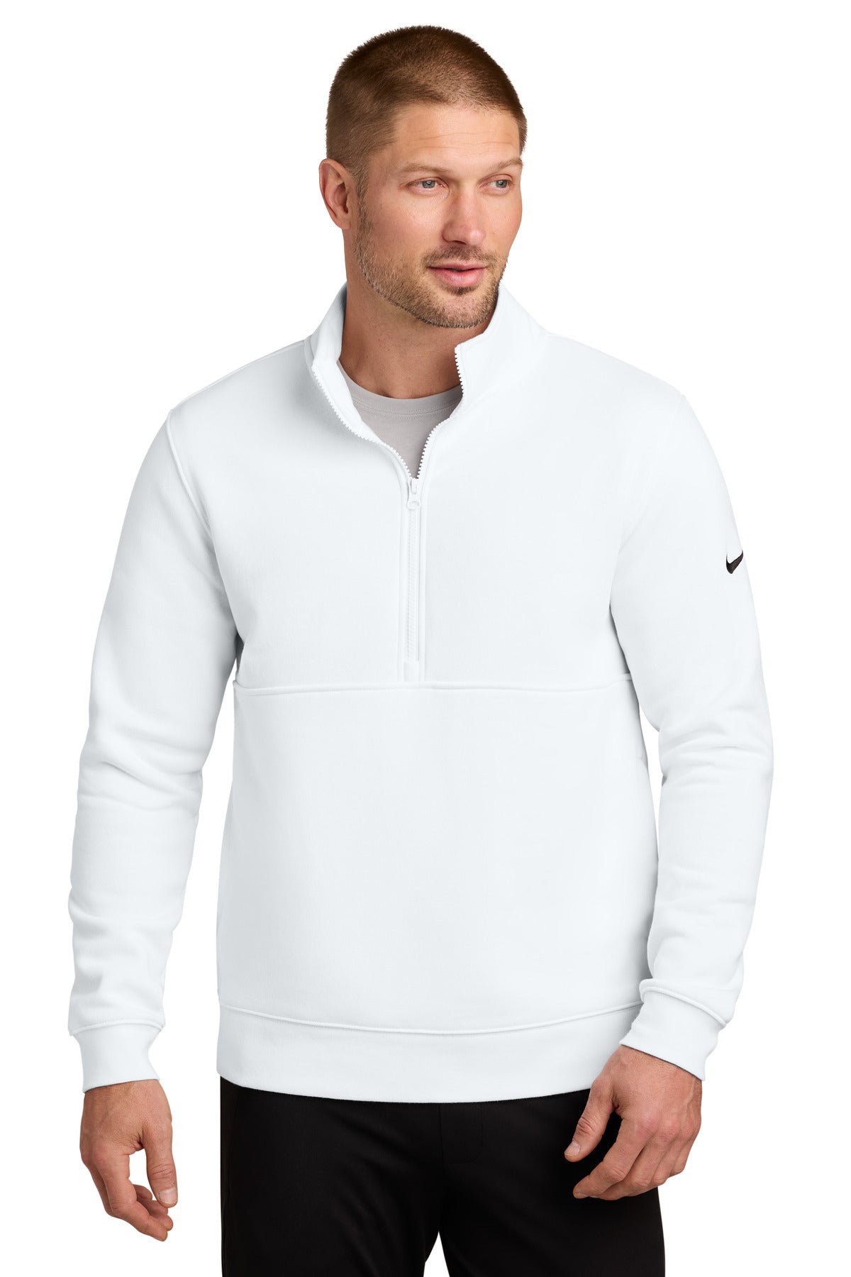 Custom logo Nike Club Fleece Sleeve Swoosh 1/2-Zip NKDX6718 in White