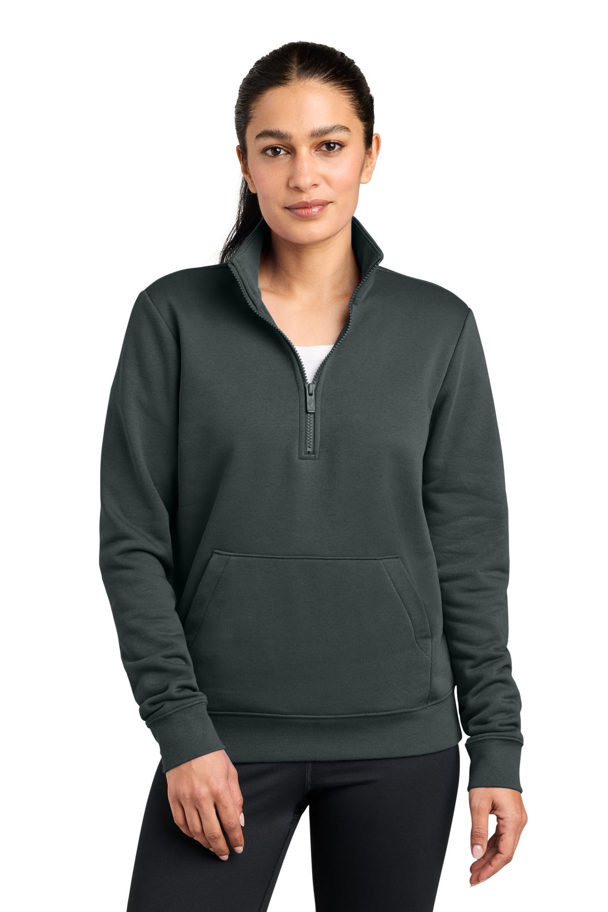 Custom logo Nike Women's Club Fleece Sleeve Swoosh 1/2-Zip NKDX6720 in Anthracite