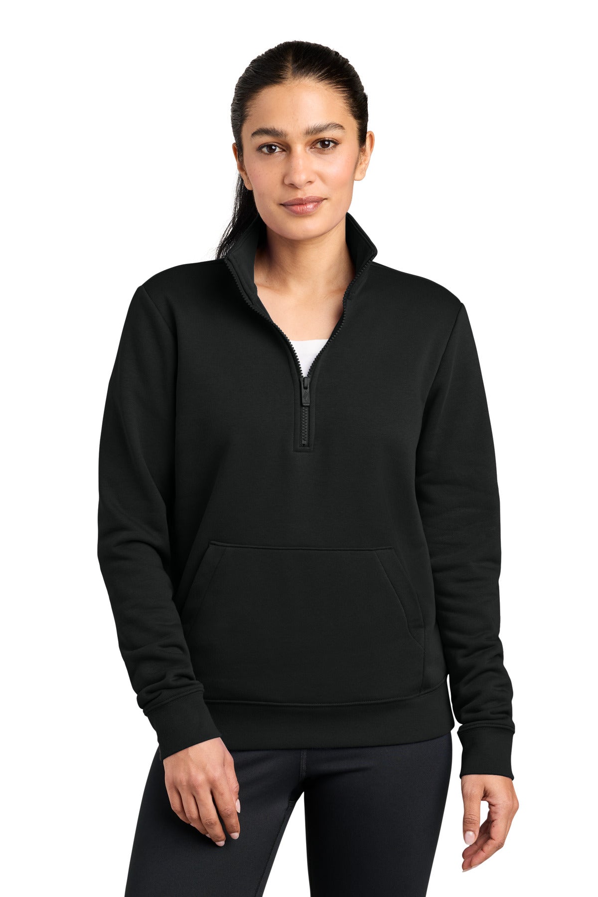 Custom logo Nike Women's Club Fleece Sleeve Swoosh 1/2-Zip NKDX6720 in Black