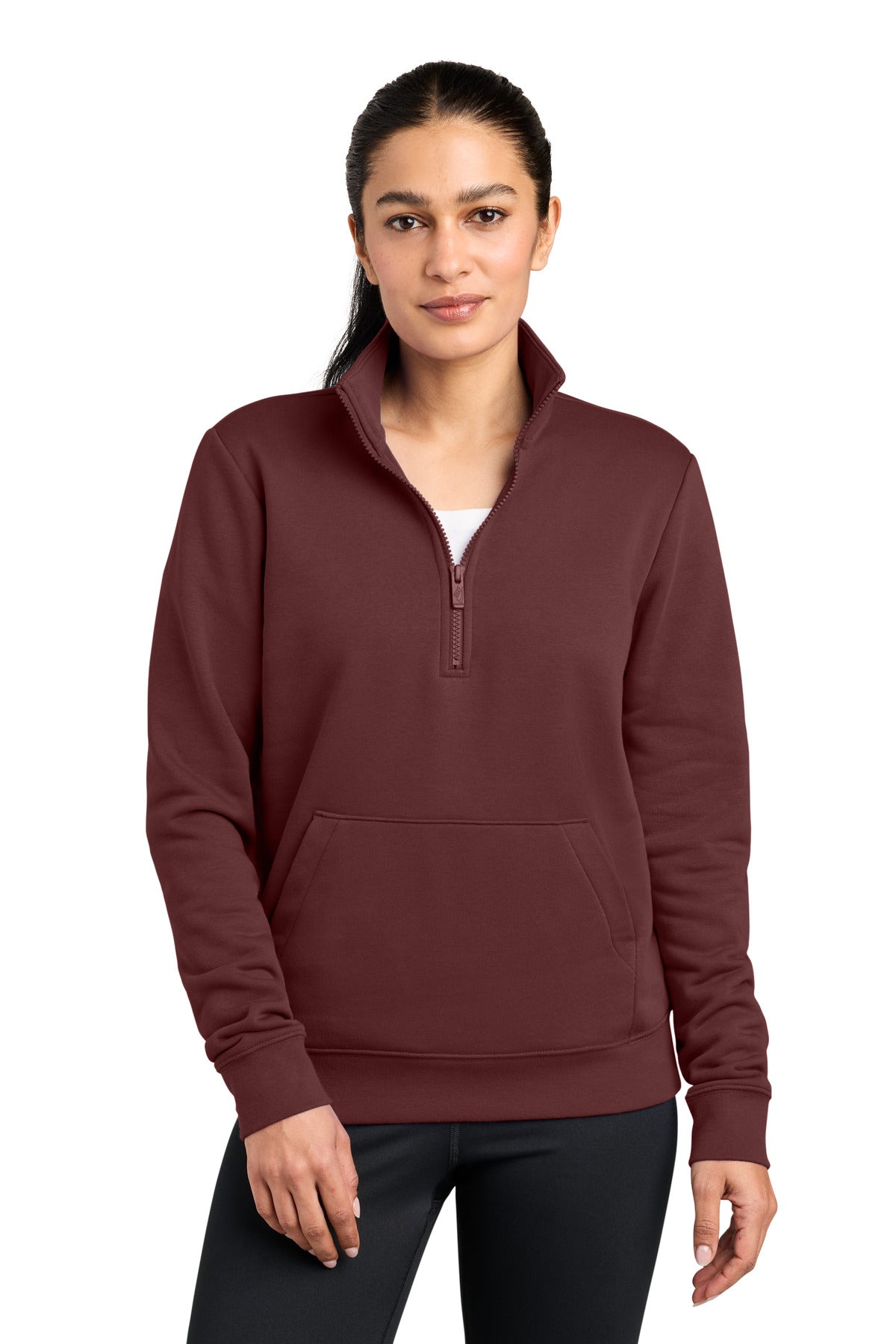 Custom logo Nike Women's Club Fleece Sleeve Swoosh 1/2-Zip NKDX6720 in Dark Team Red
