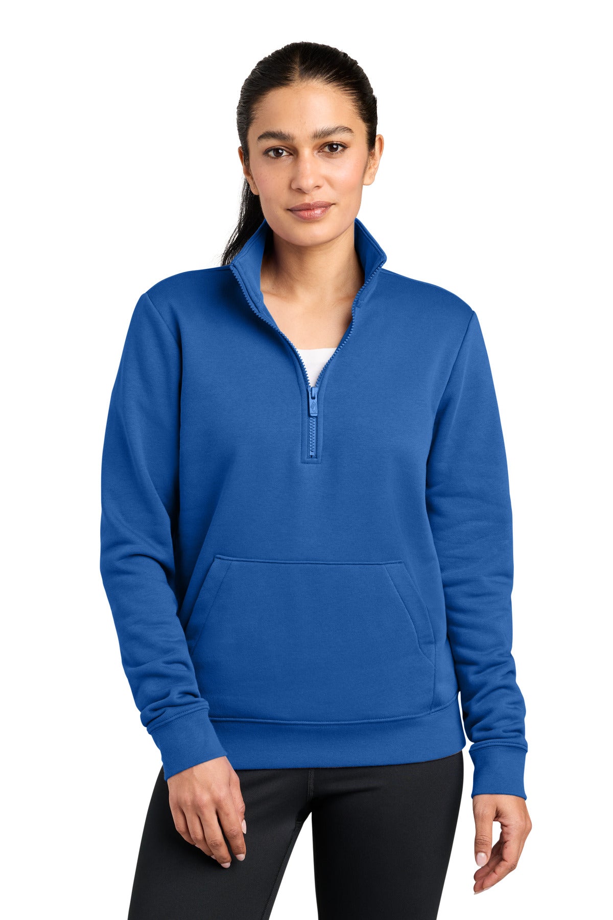 Custom logo Nike Women's Club Fleece Sleeve Swoosh 1/2-Zip NKDX6720 in Game Royal