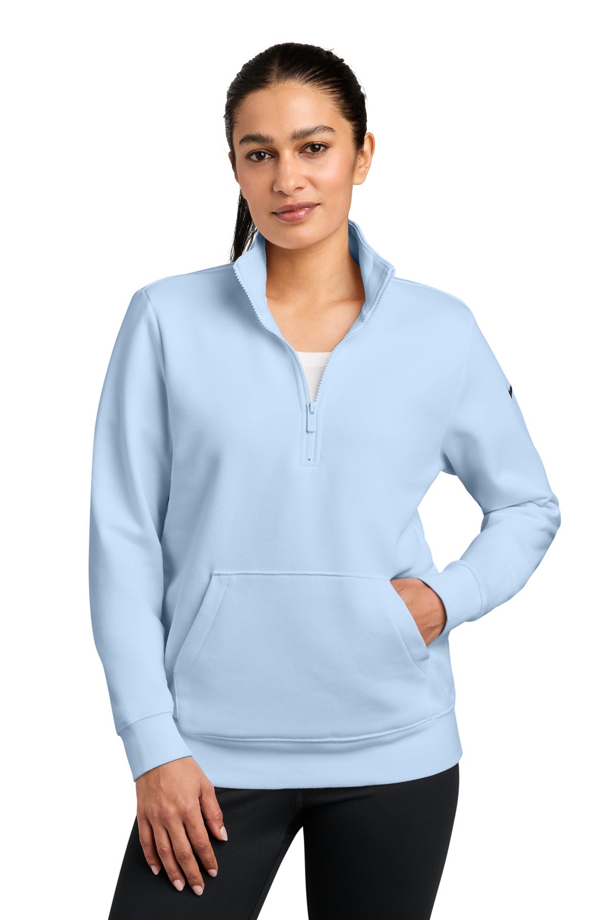 Custom logo Nike Women's Club Fleece Sleeve Swoosh 1/2-Zip NKDX6720 in Hydrogen Blue