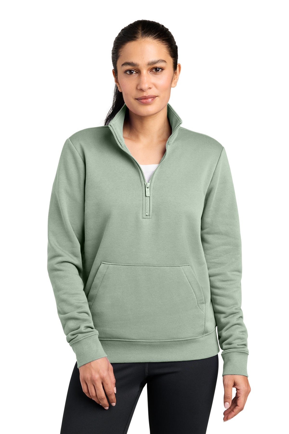 Custom logo Nike Women's Club Fleece Sleeve Swoosh 1/2-Zip NKDX6720 in Jade Horizon
