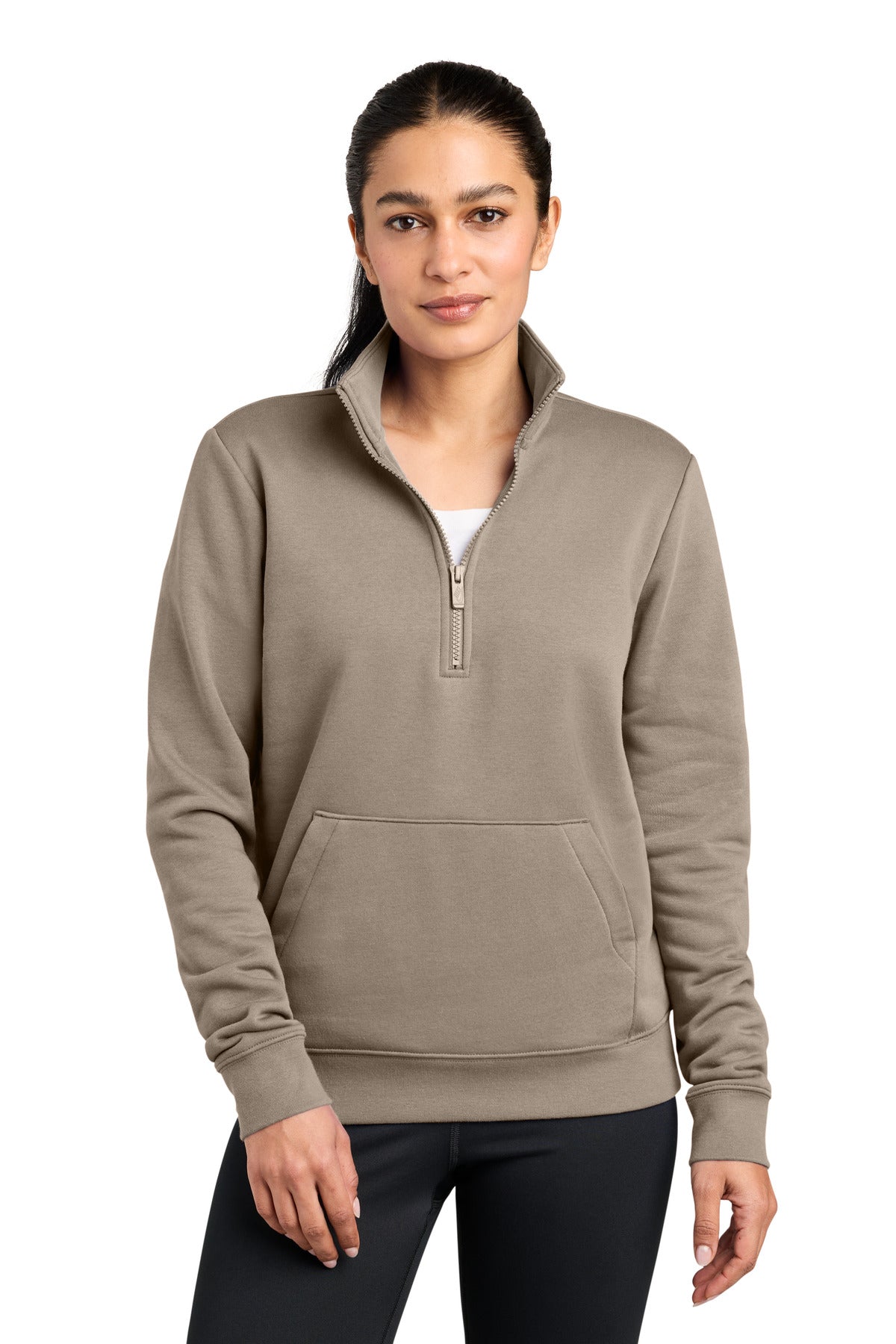 Custom logo Nike Women's Club Fleece Sleeve Swoosh 1/2-Zip NKDX6720 in Khaki