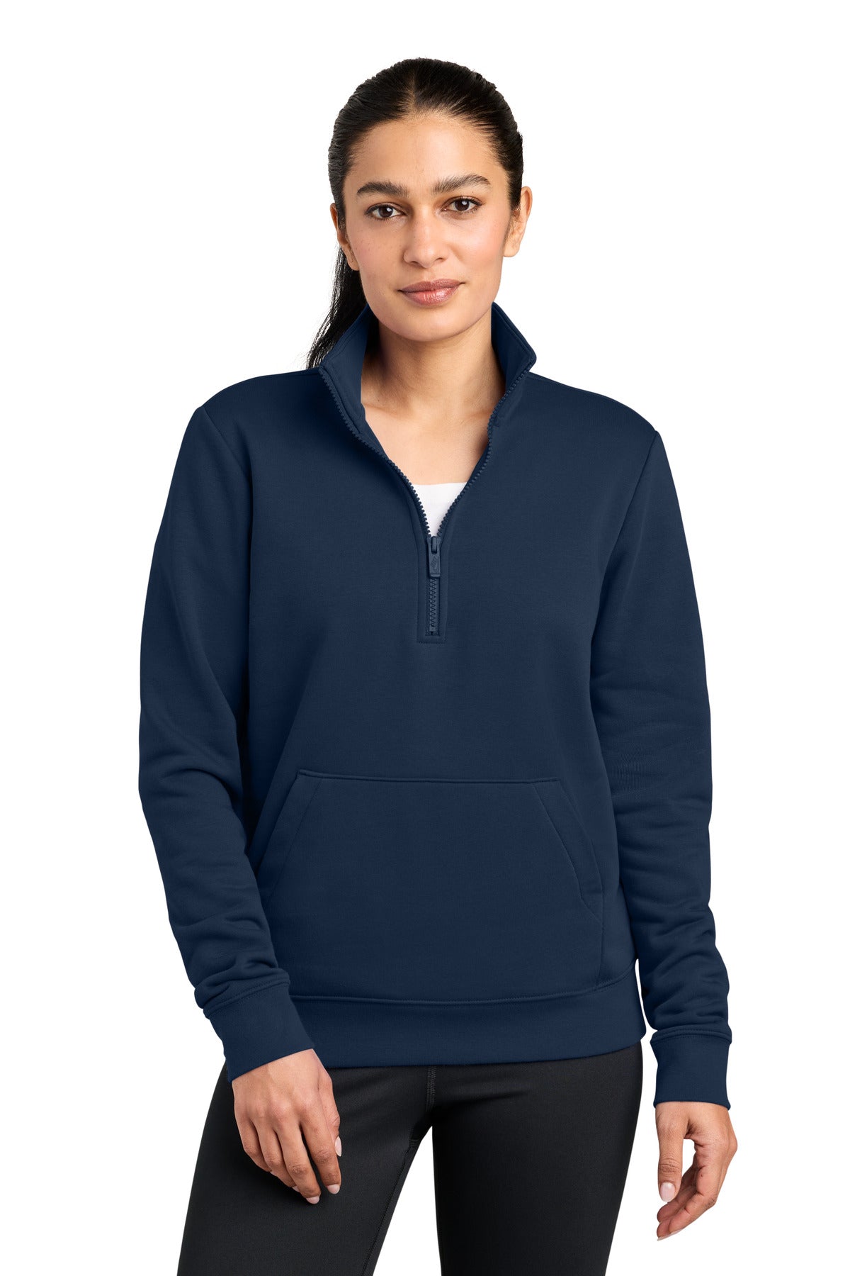 Custom logo Nike Women's Club Fleece Sleeve Swoosh 1/2-Zip NKDX6720 in Midnight Navy