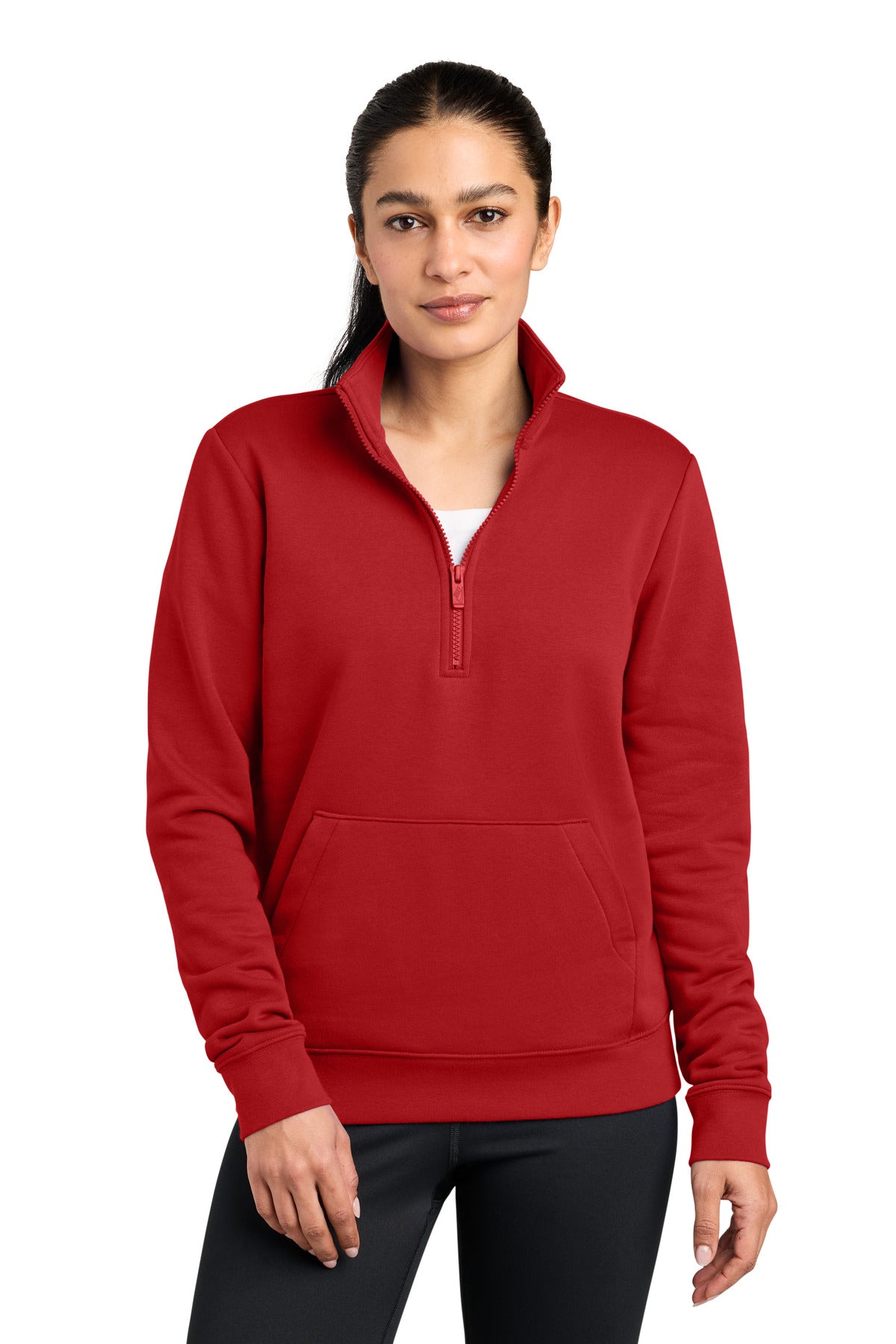 Custom logo Nike Women's Club Fleece Sleeve Swoosh 1/2-Zip NKDX6720 in University Red