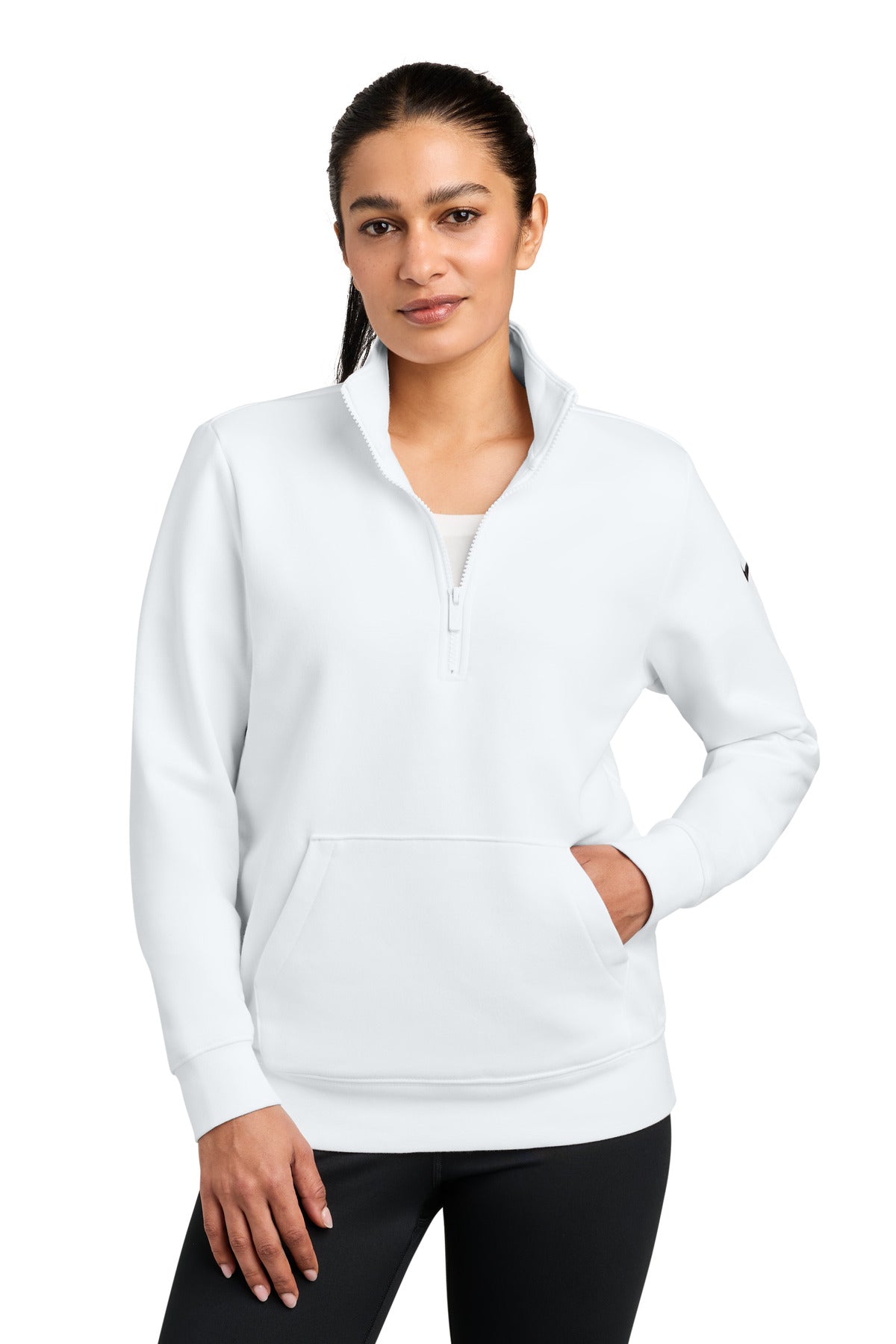 Custom logo Nike Women's Club Fleece Sleeve Swoosh 1/2-Zip NKDX6720 in White