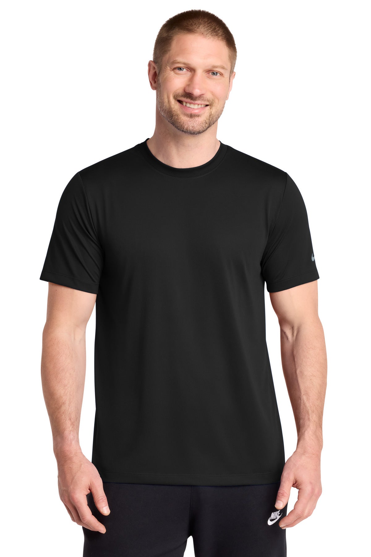 Custom logo Nike Swoosh Sleeve rLegend Tee NKDX8730 in Black