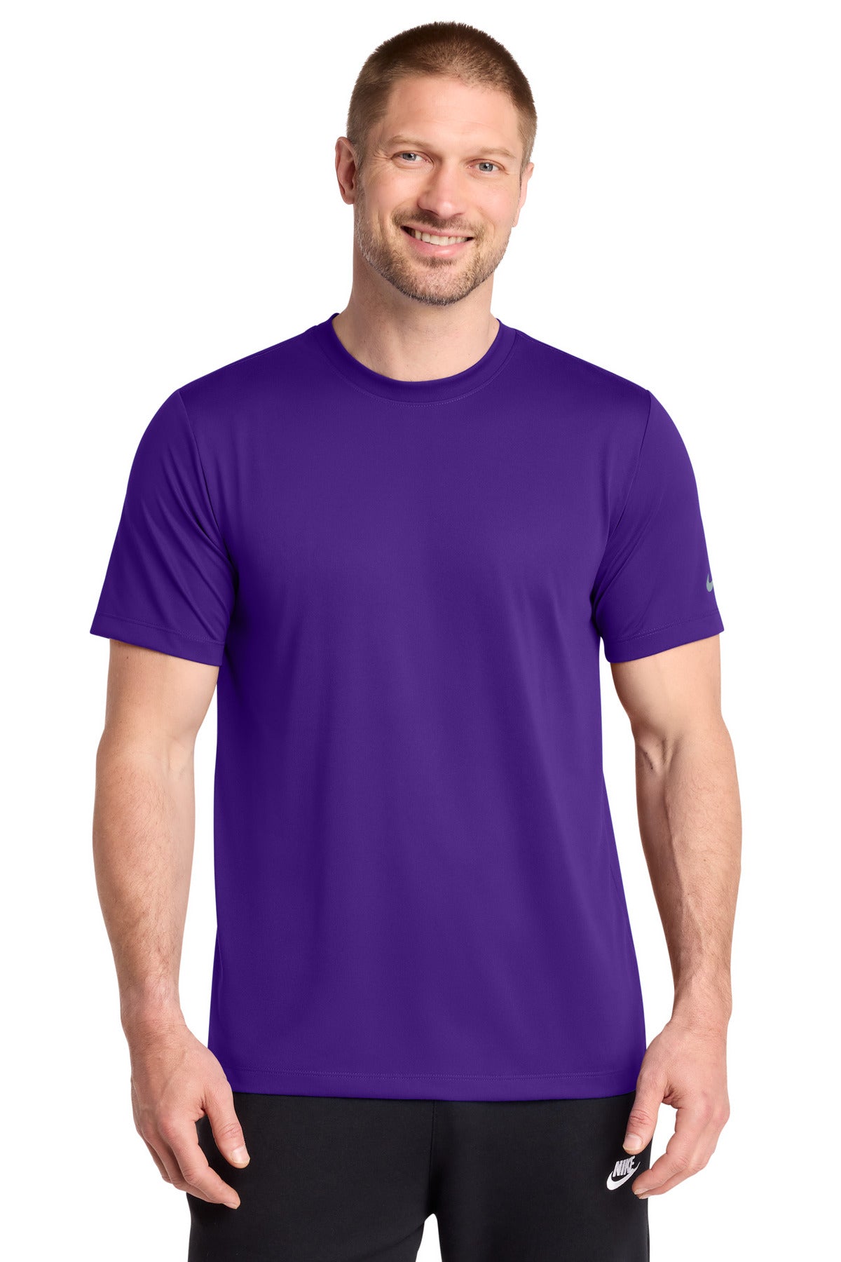 Custom logo Nike Swoosh Sleeve rLegend Tee NKDX8730 in Court Purple