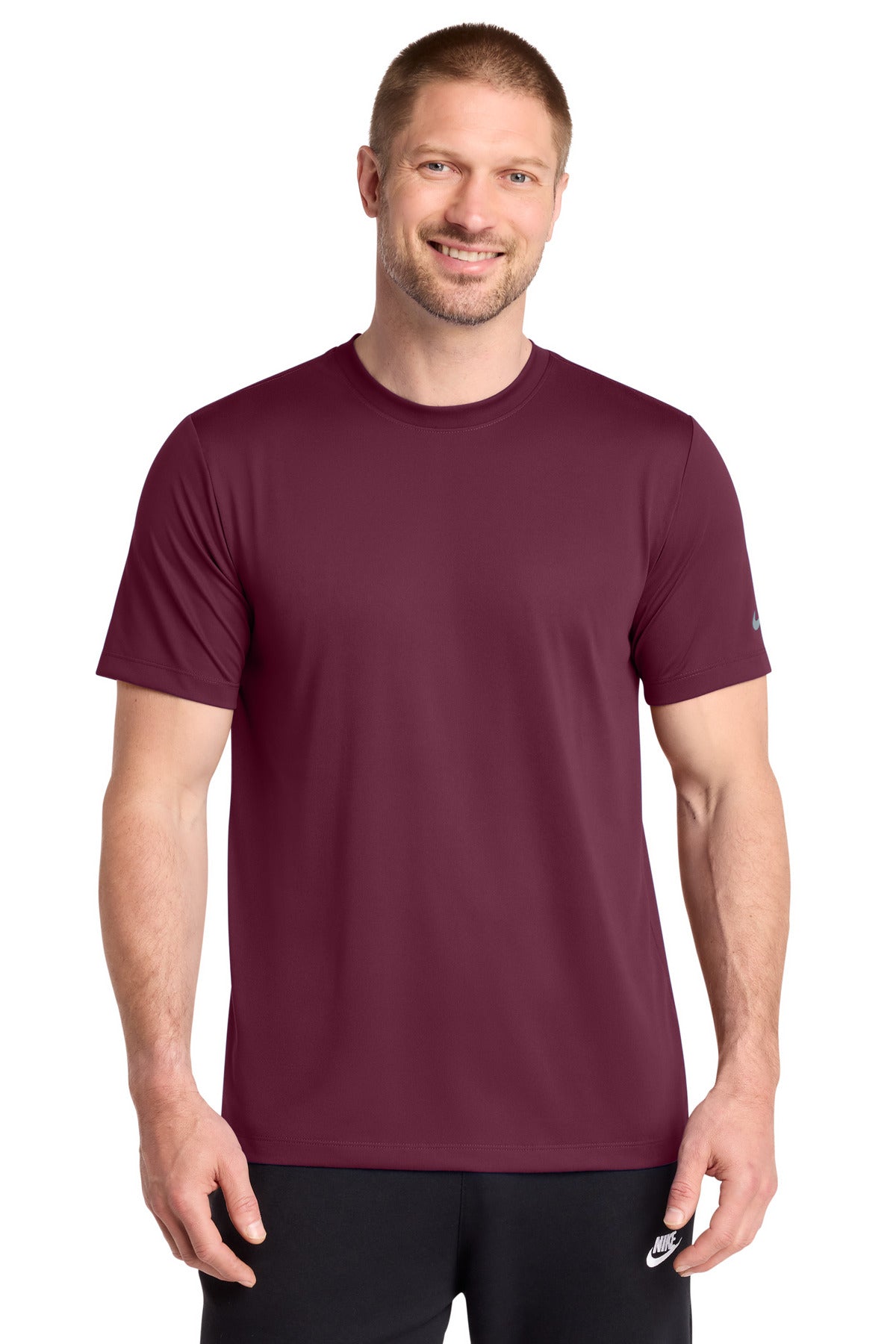 Custom logo Nike Swoosh Sleeve rLegend Tee NKDX8730 in Deep Maroon