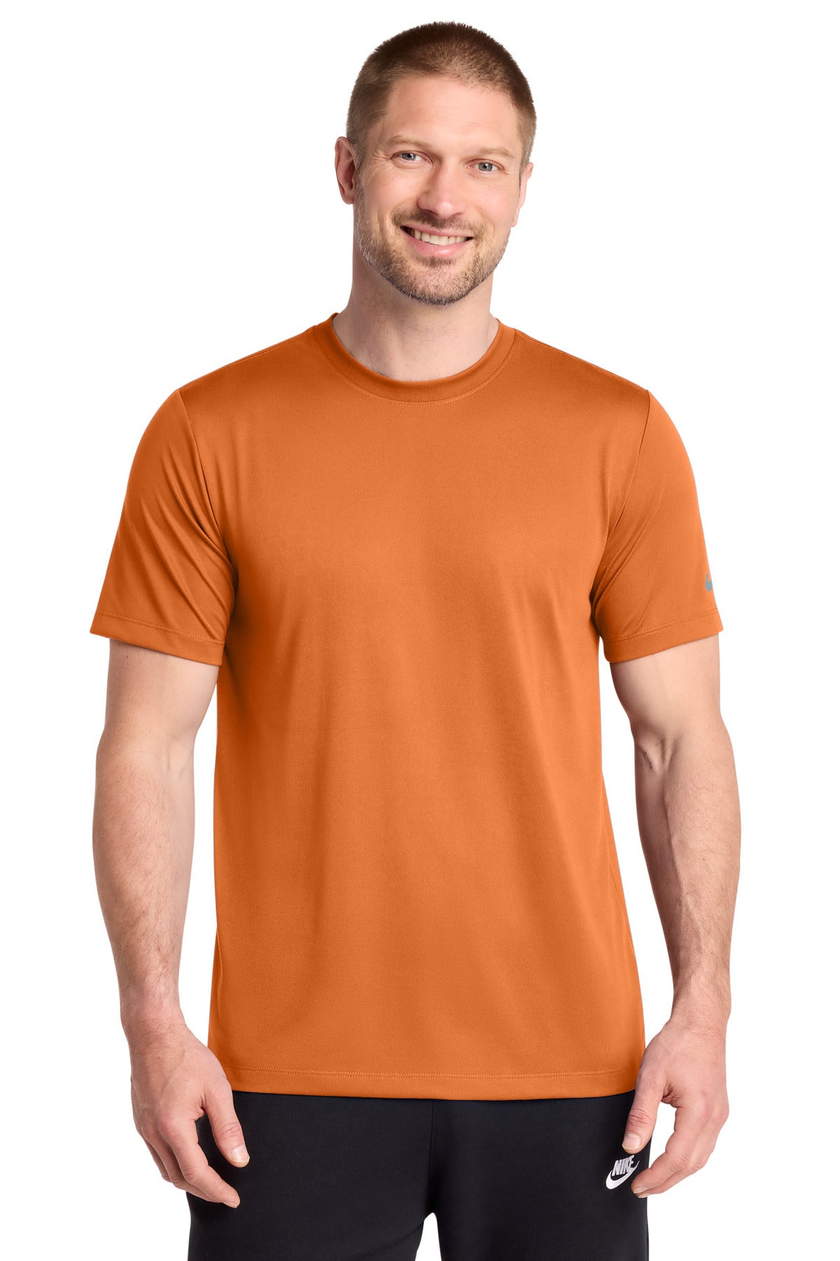 Custom logo Nike Swoosh Sleeve rLegend Tee NKDX8730 in Desert Orange