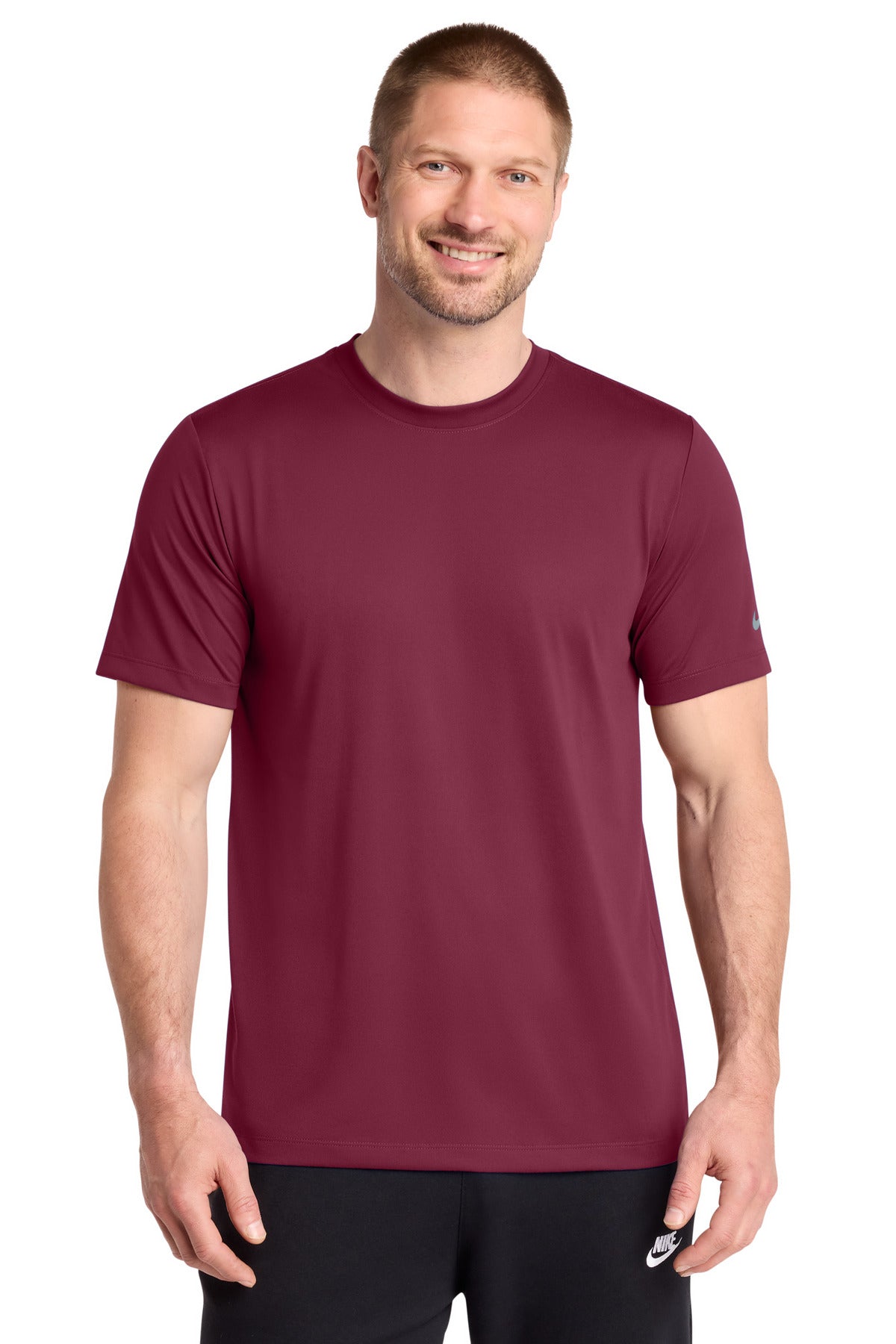 Custom logo Nike Swoosh Sleeve rLegend Tee NKDX8730 in Team Maroon