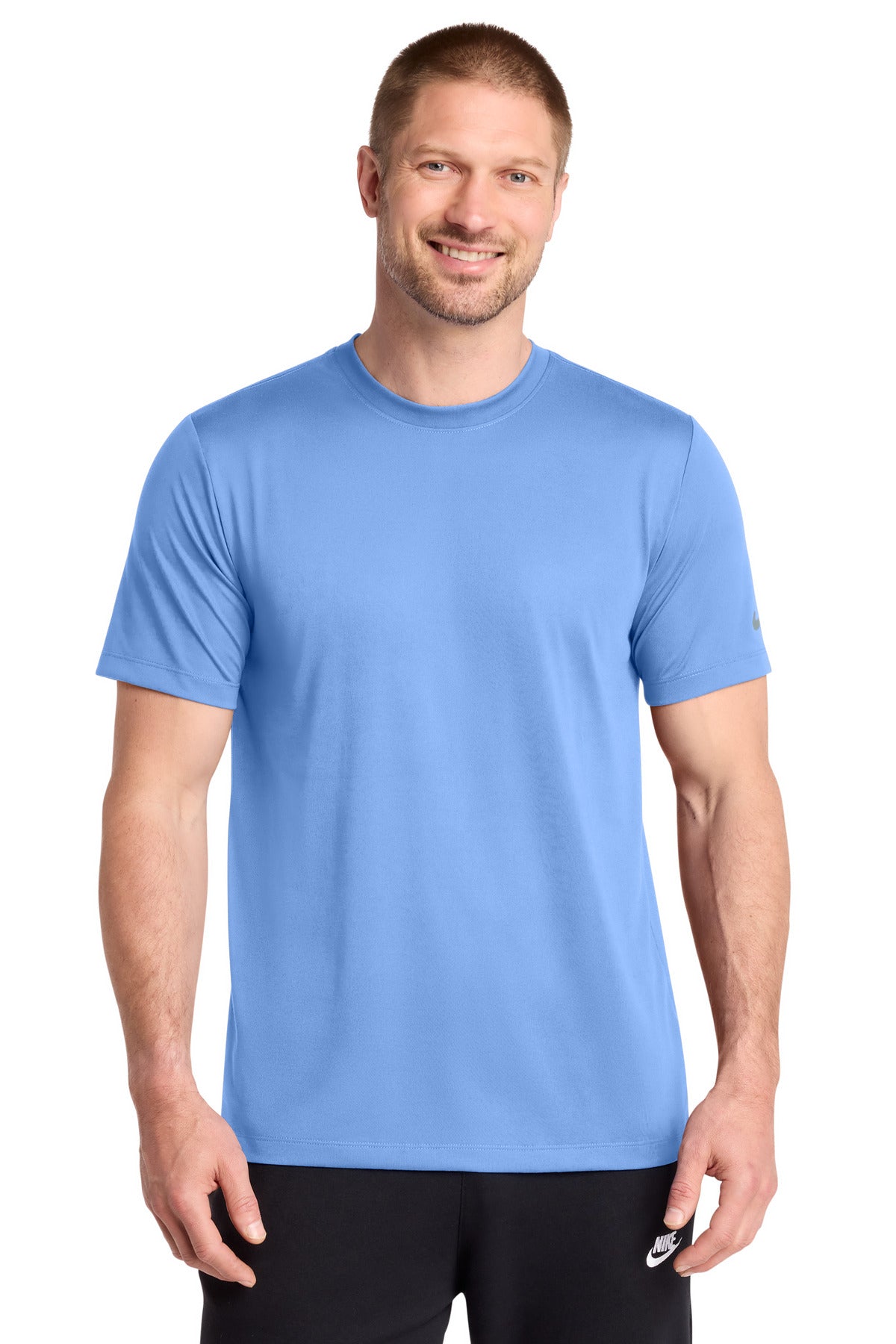 Custom logo Nike Swoosh Sleeve rLegend Tee NKDX8730 in Valor Blue