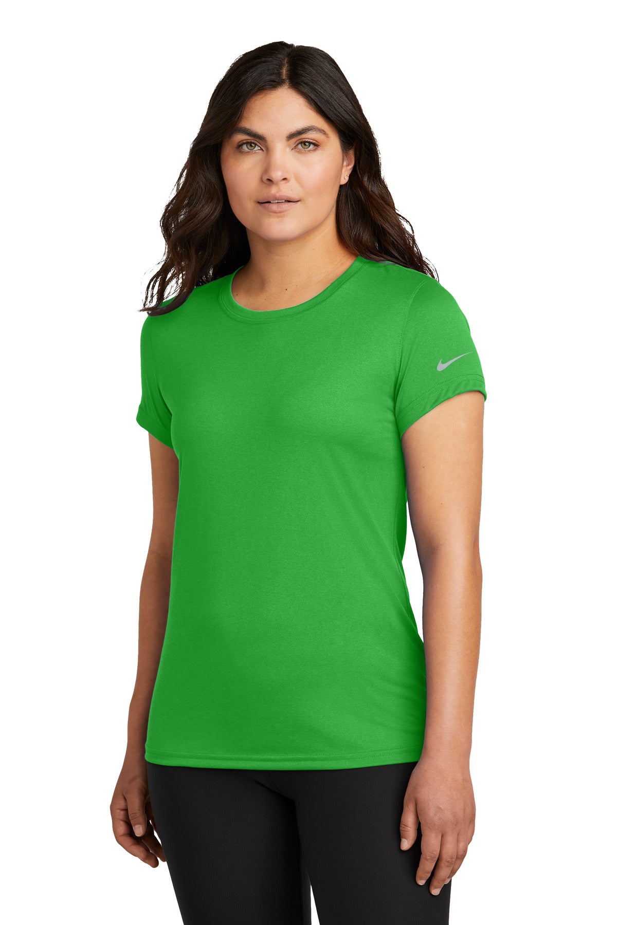 Custom logo Nike Women's Swoosh Sleeve rLegend Tee NKDX8734 in Apple Green