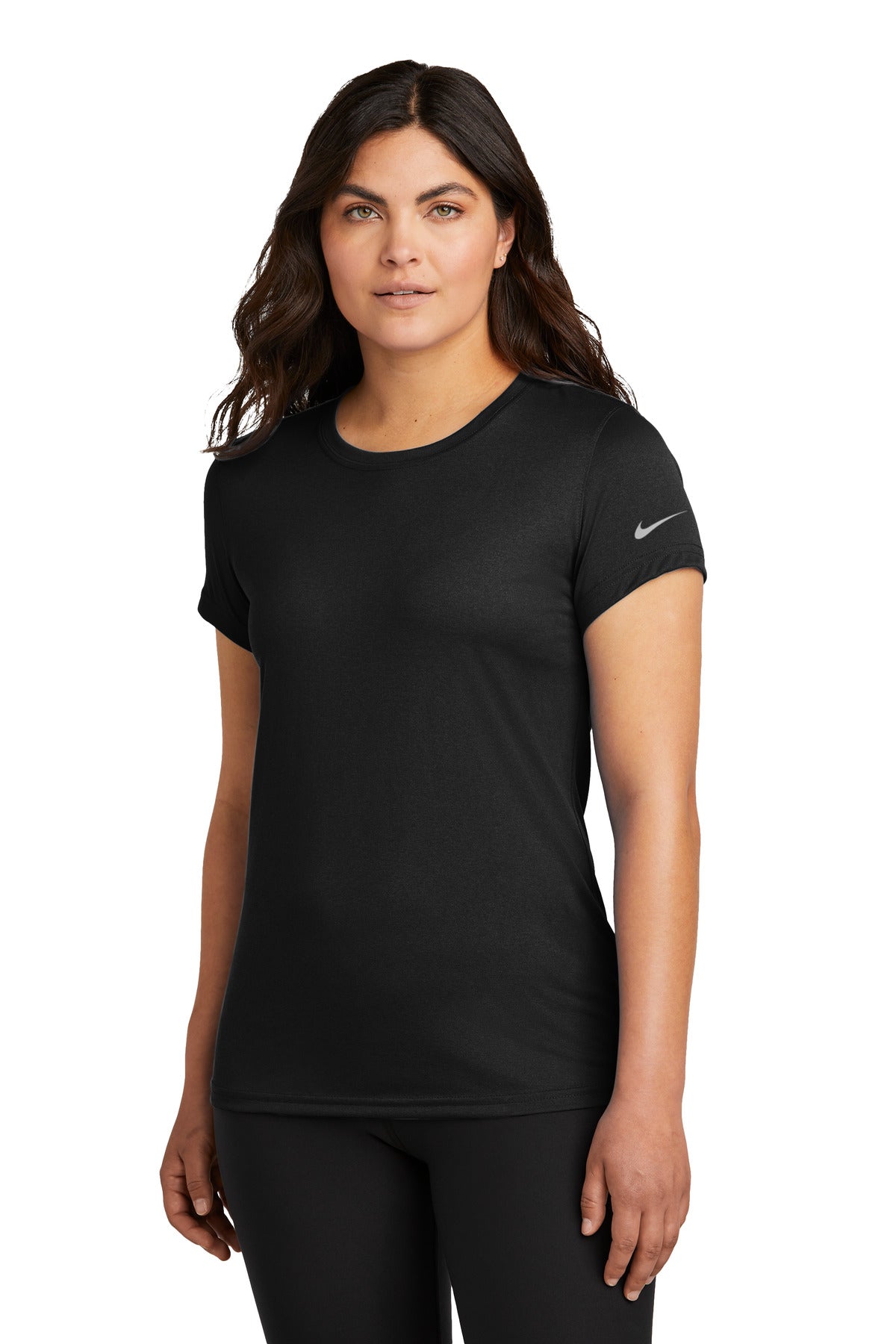 Custom logo Nike Women's Swoosh Sleeve rLegend Tee NKDX8734 in Black