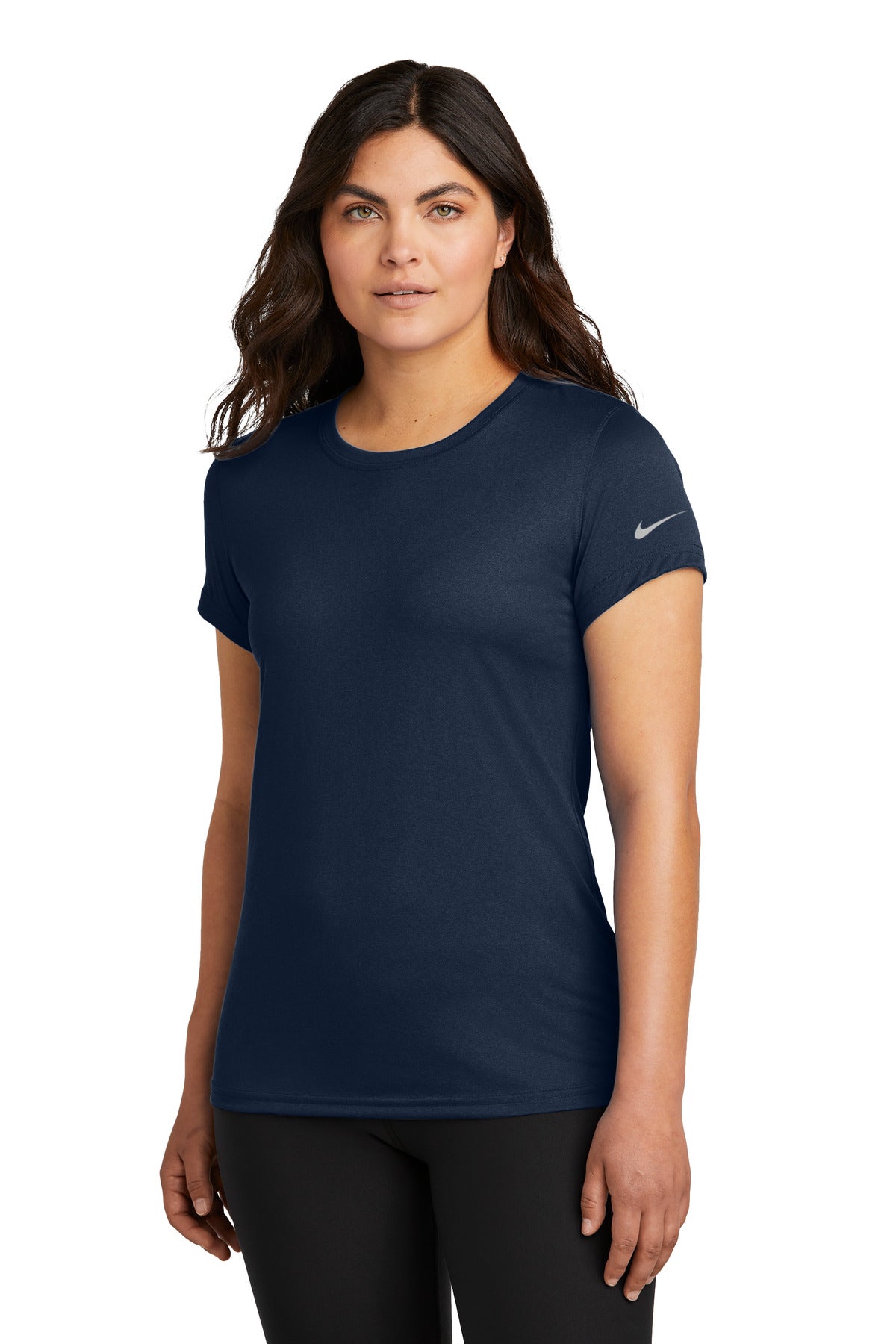 Custom logo Nike Women's Swoosh Sleeve rLegend Tee NKDX8734 in College Navy