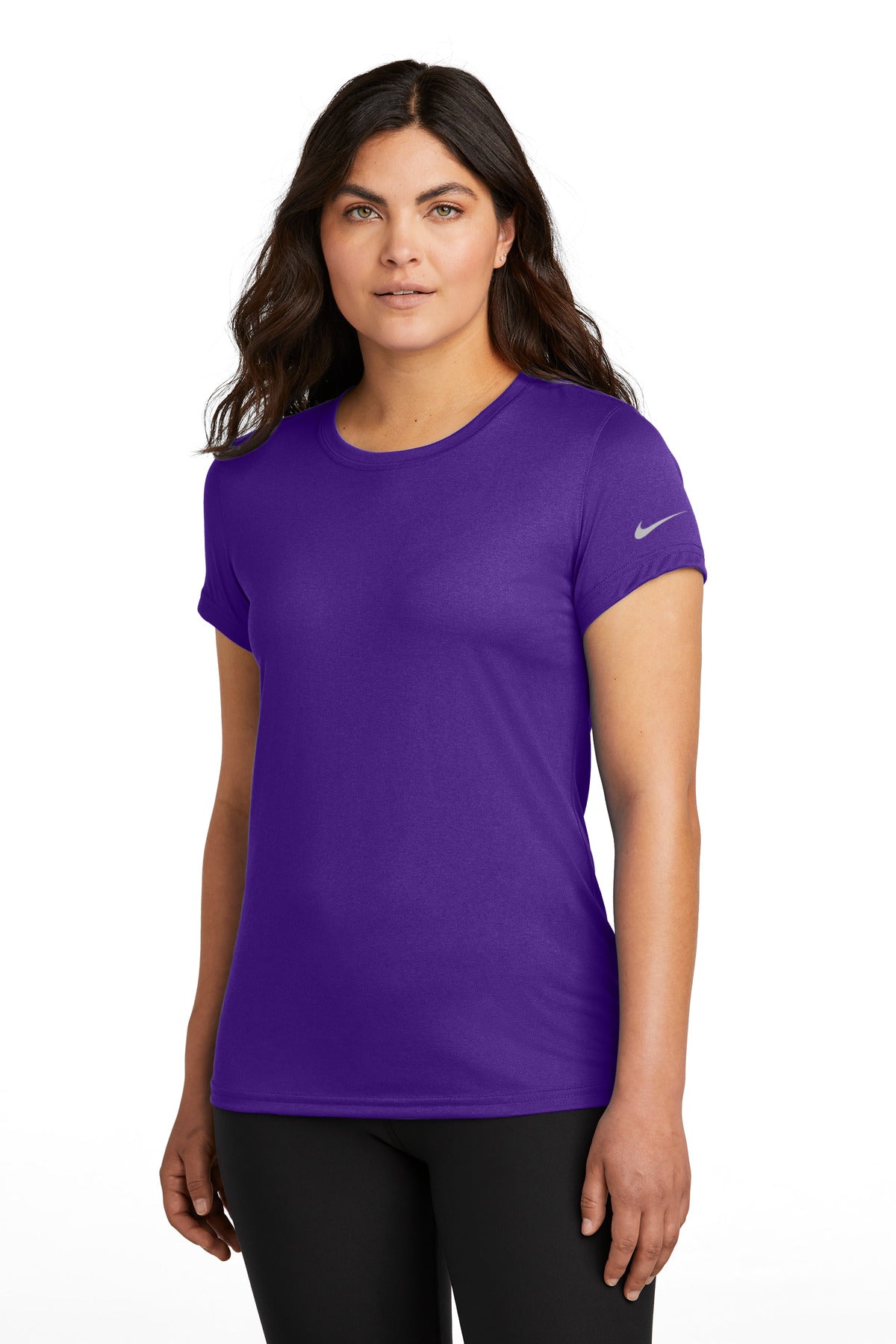 Custom logo Nike Women's Swoosh Sleeve rLegend Tee NKDX8734 in Court Purple