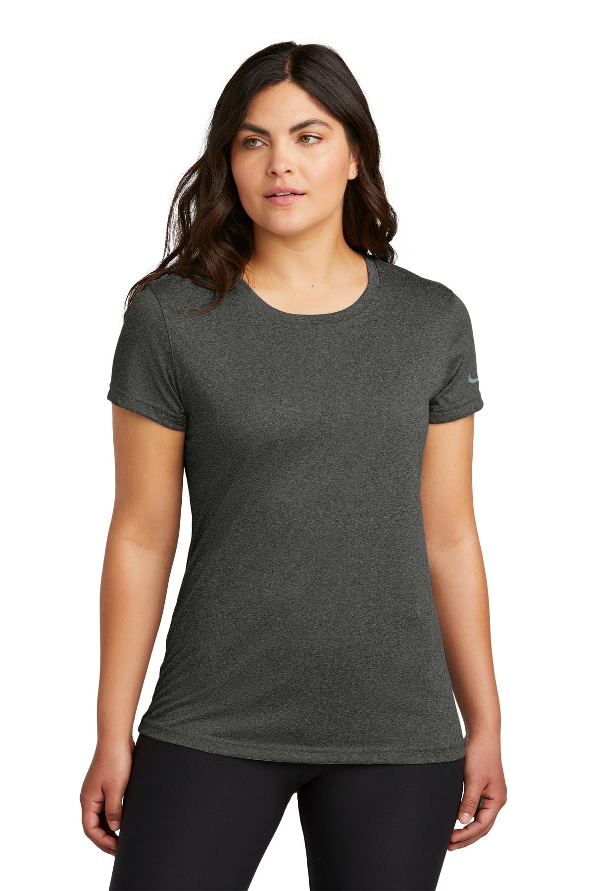 Custom logo Nike Women's Swoosh Sleeve rLegend Tee NKDX8734 in Dark Smoke Heather