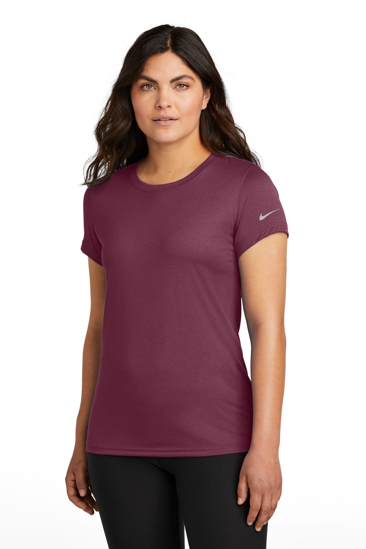 Custom logo Nike Women's Swoosh Sleeve rLegend Tee NKDX8734 in Deep Maroon