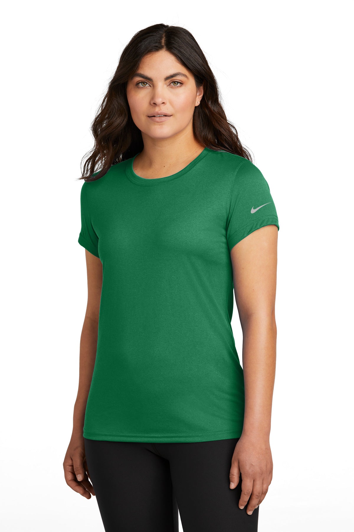 Custom logo Nike Women's Swoosh Sleeve rLegend Tee NKDX8734 in Gorge Green