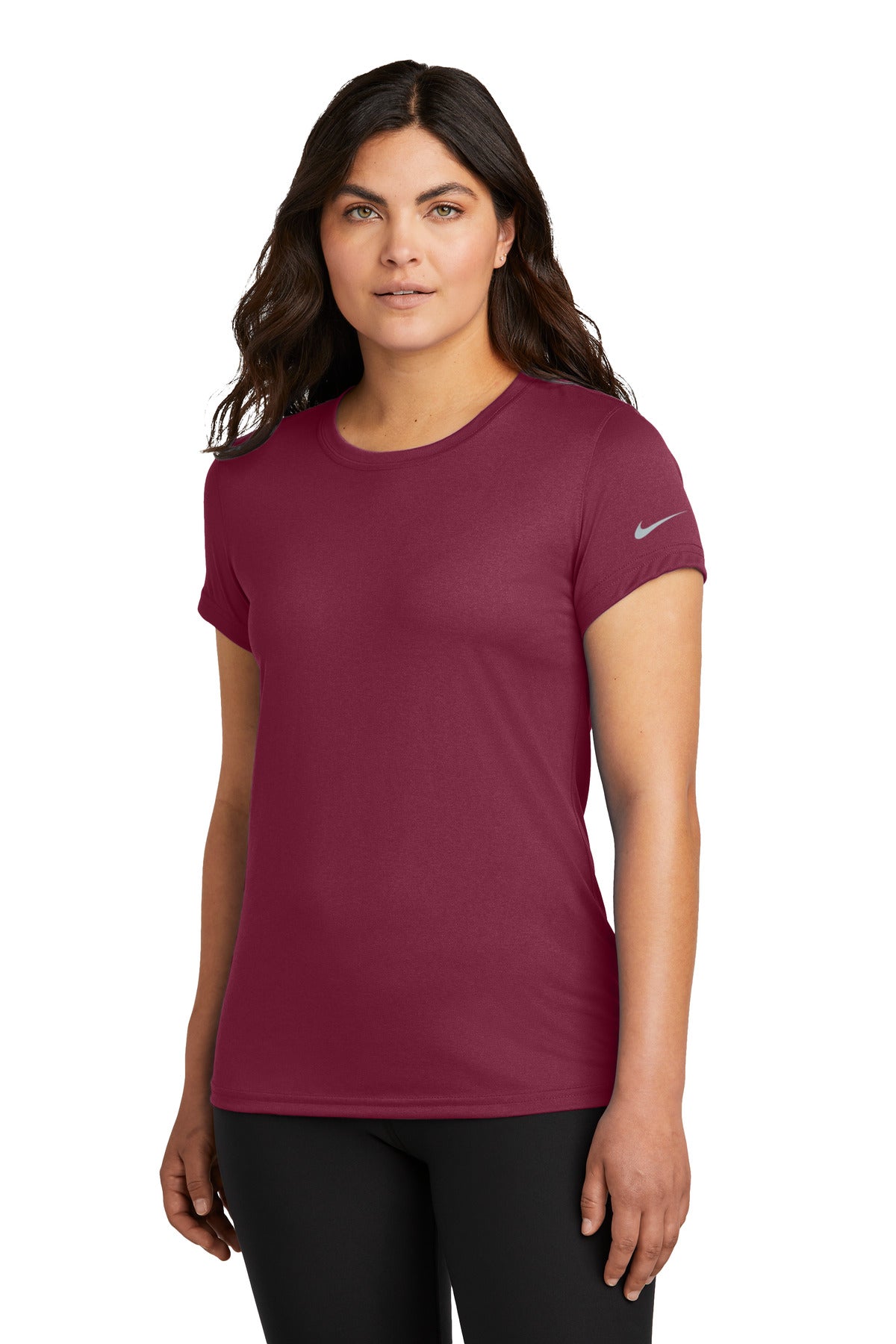 Custom logo Nike Women's Swoosh Sleeve rLegend Tee NKDX8734 in Team Maroon