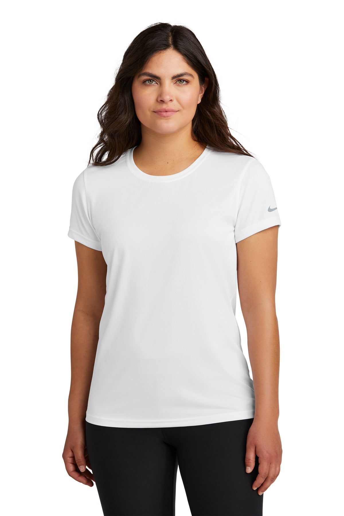 Custom logo Nike Women's Swoosh Sleeve rLegend Tee NKDX8734 in White