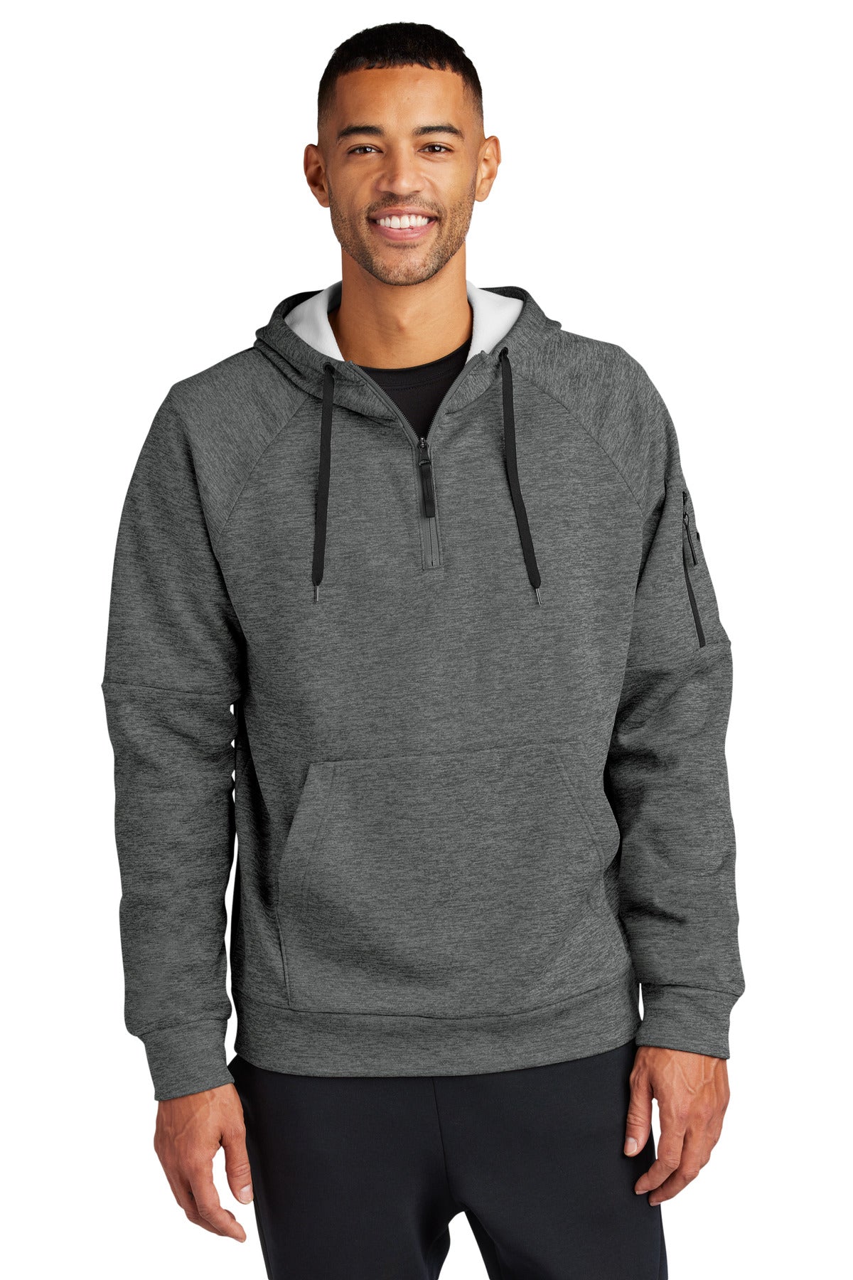 Custom logo Nike Therma-FIT Pocket 1/4-Zip Fleece Hoodie NKFD9742 in Charcoal Heather