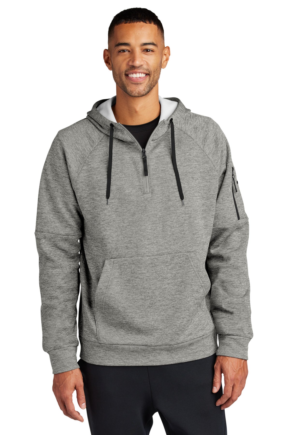 Custom logo Nike Therma-FIT Pocket 1/4-Zip Fleece Hoodie NKFD9742 in Dark Grey Heather