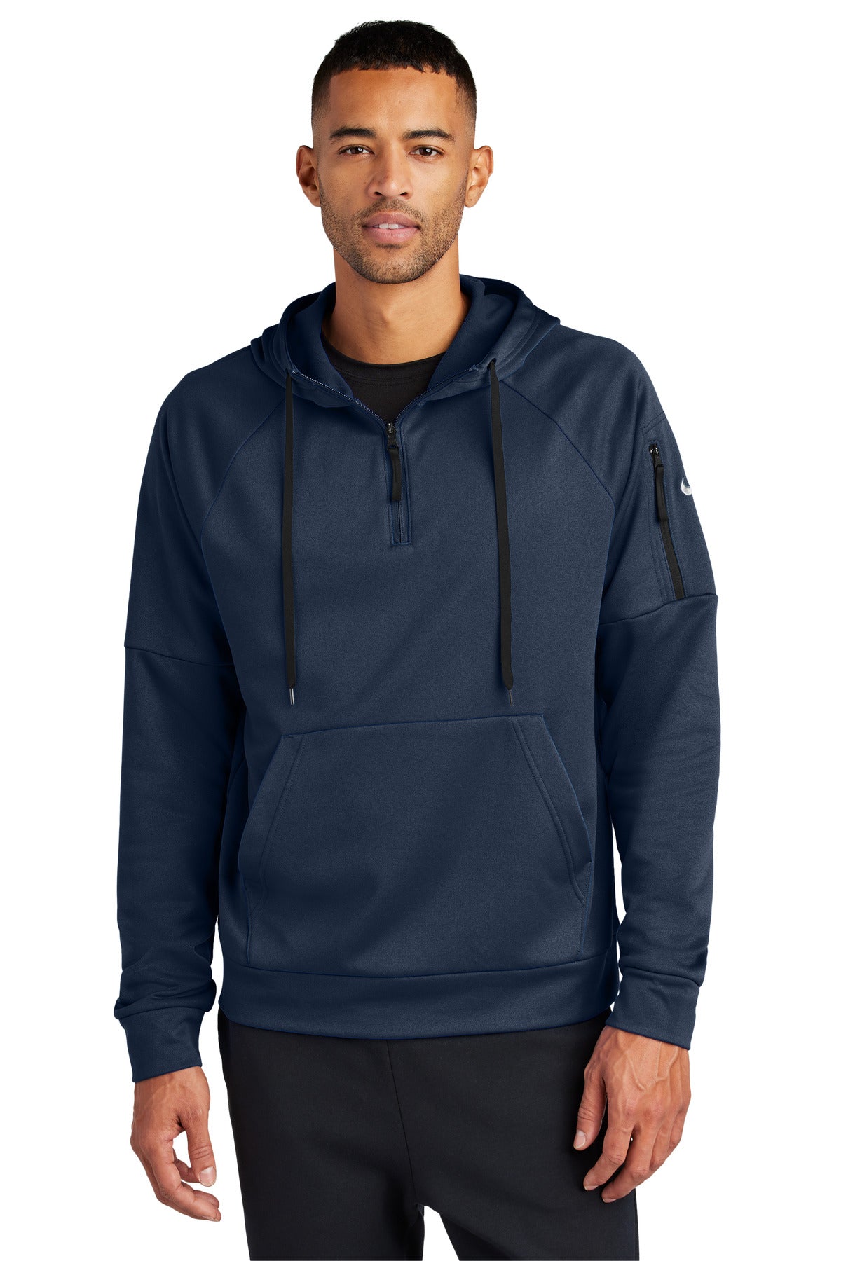 Custom logo Nike Therma-FIT Pocket 1/4-Zip Fleece Hoodie NKFD9742 in Navy