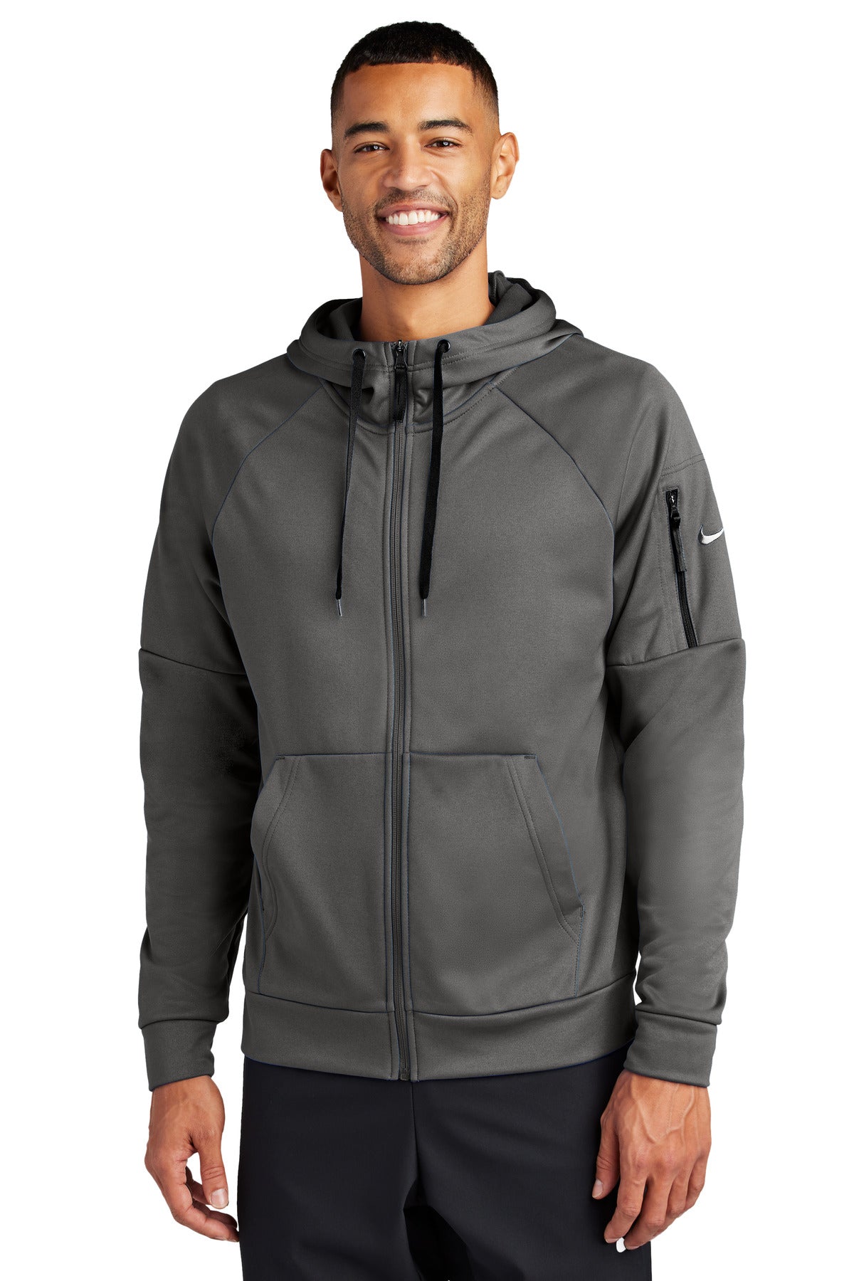 Custom logo Nike Therma-FIT Pocket Full-Zip Fleece Hoodie NKFD9859 in Anthracite