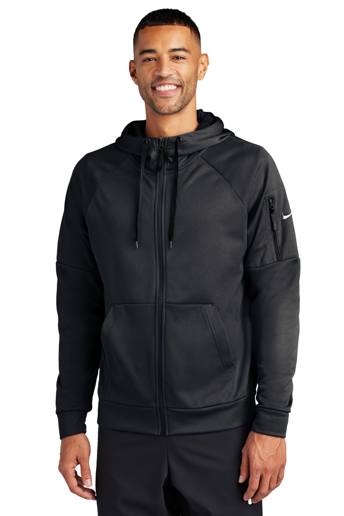 Custom logo Nike Therma-FIT Pocket Full-Zip Fleece Hoodie NKFD9859 in Black