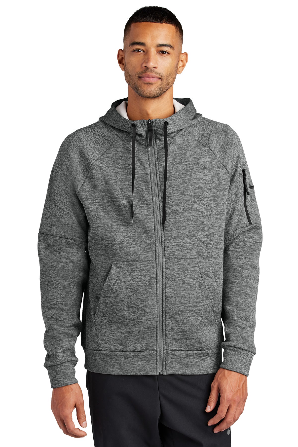 Custom logo Nike Therma-FIT Pocket Full-Zip Fleece Hoodie NKFD9859 in Charcoal Heather