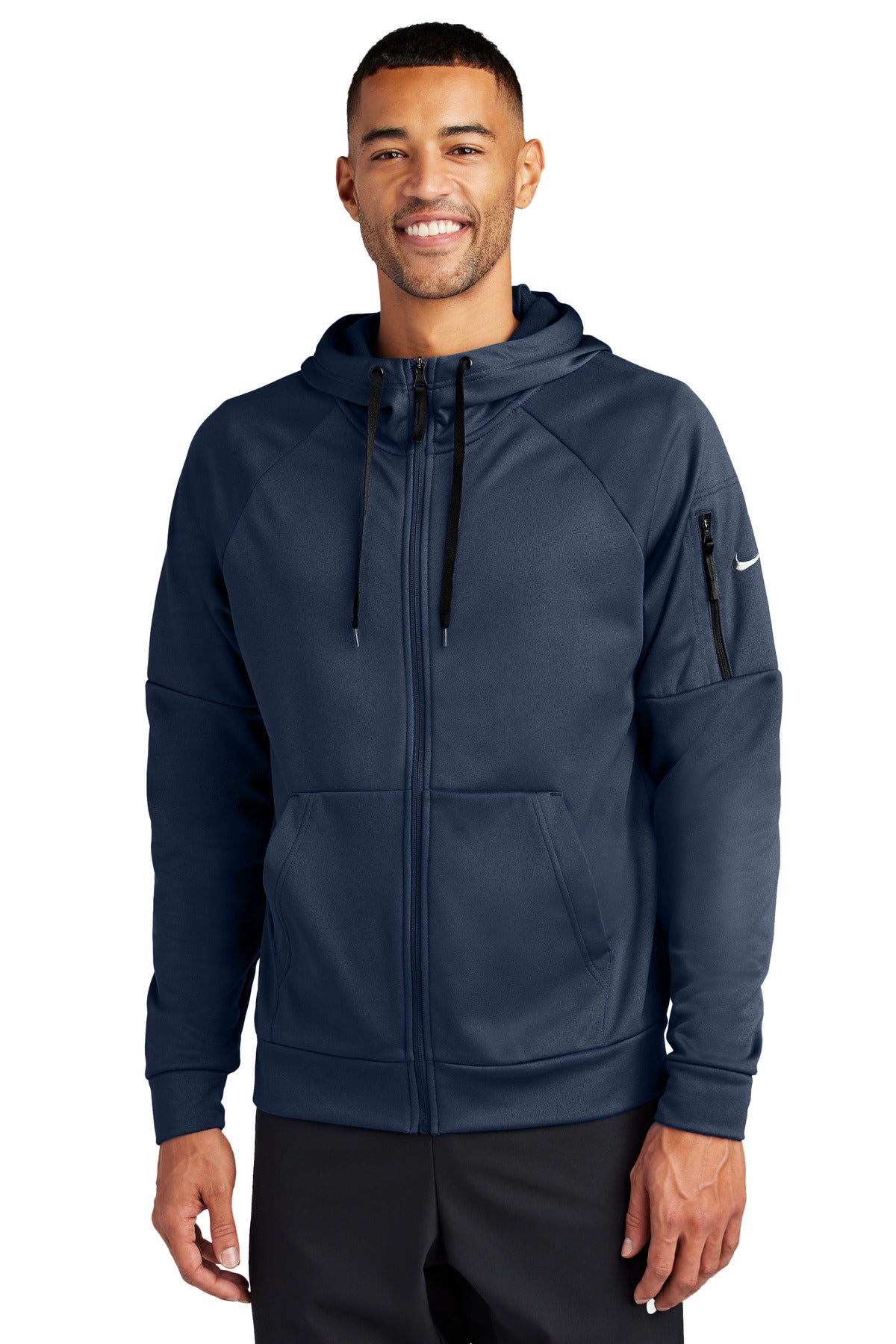 Custom logo Nike Therma-FIT Pocket Full-Zip Fleece Hoodie NKFD9859 in Navy