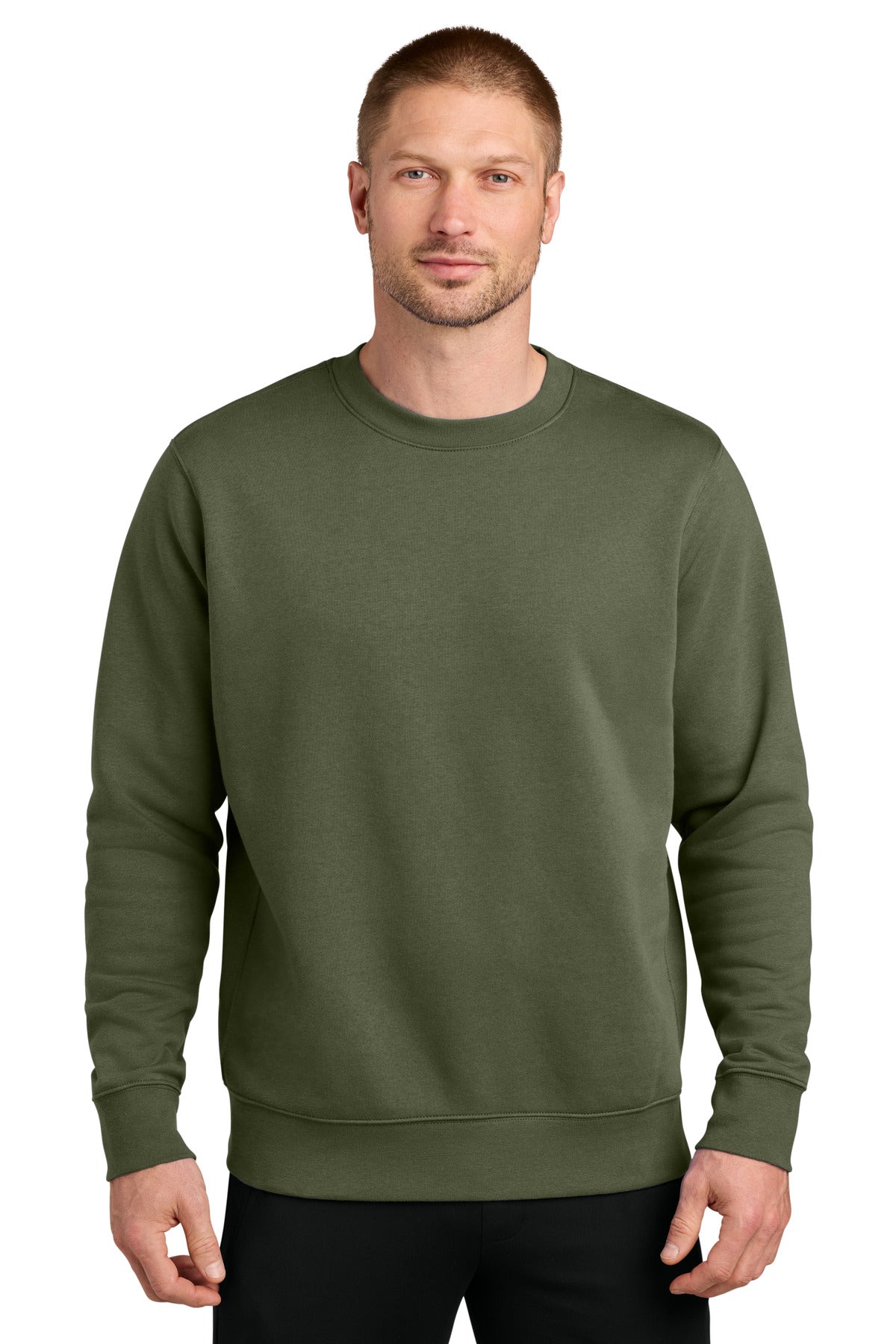 Custom logo Nike Club Fleece Sleeve Swoosh Crew NKFD9863 in Medium Olive