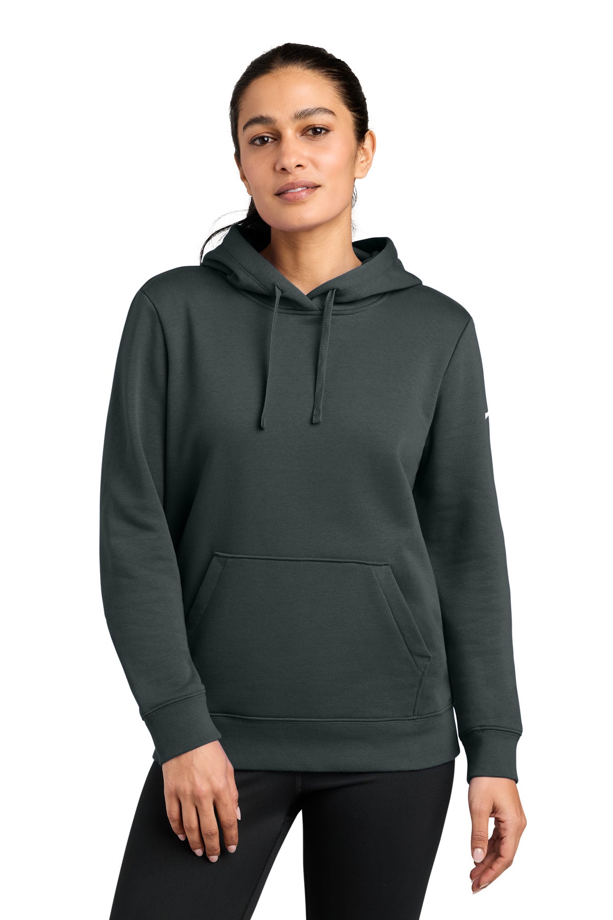 Custom logo Nike Women's Club Fleece Sleeve Swoosh Pullover Hoodie NKFD9889 in Anthracite