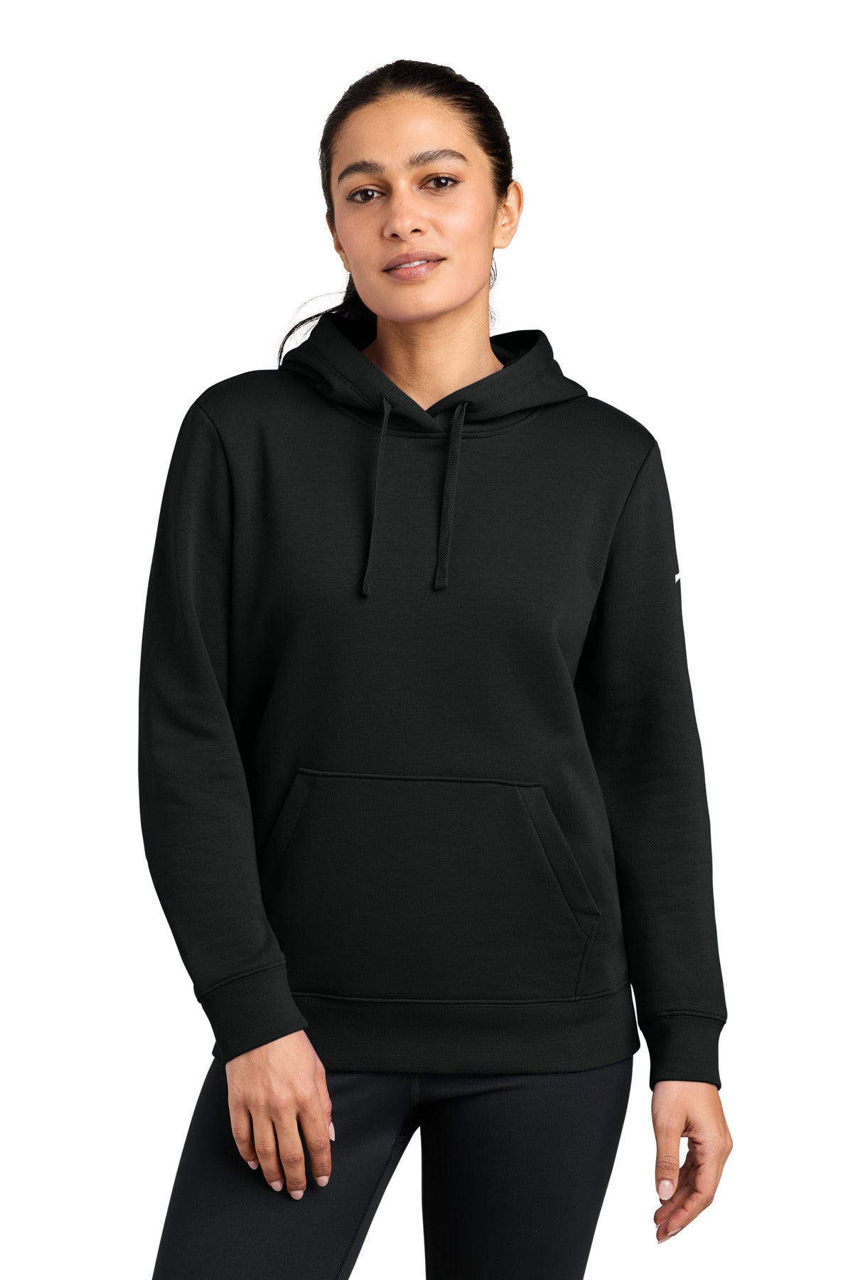 Custom logo Nike Women's Club Fleece Sleeve Swoosh Pullover Hoodie NKFD9889 in Black