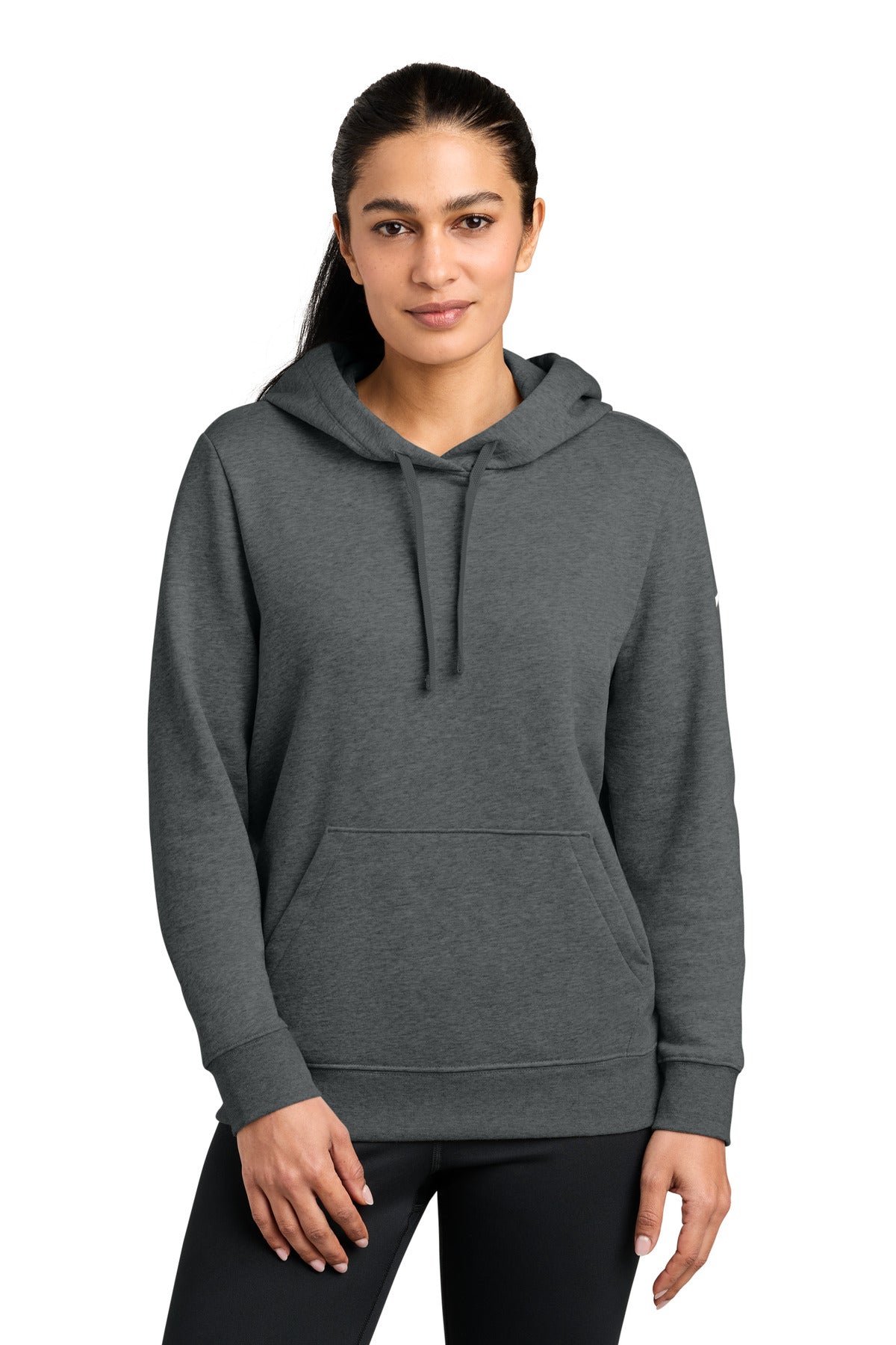 Custom logo Nike Women's Club Fleece Sleeve Swoosh Pullover Hoodie NKFD9889 in Charcoal Heather