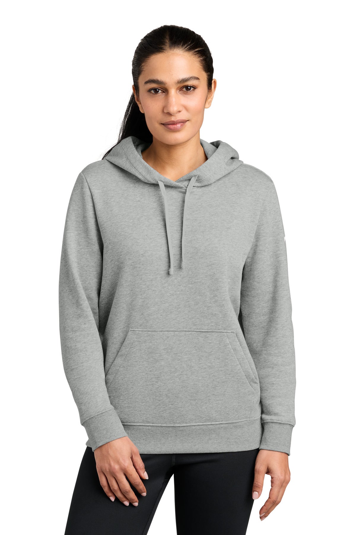 Custom logo Nike Women's Club Fleece Sleeve Swoosh Pullover Hoodie NKFD9889 in Dark Grey Heather