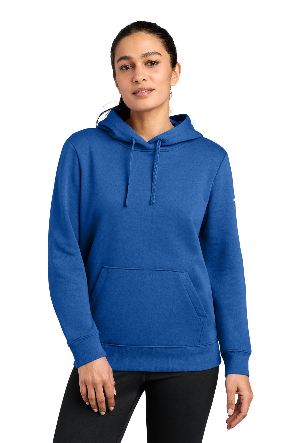 Custom logo Nike Women's Club Fleece Sleeve Swoosh Pullover Hoodie NKFD9889 in Game Royal