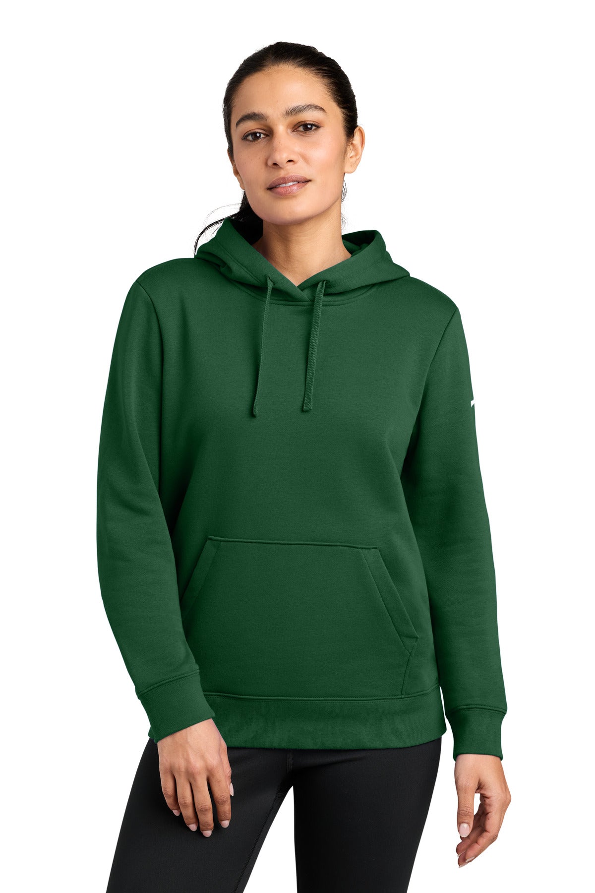 Custom logo Nike Women's Club Fleece Sleeve Swoosh Pullover Hoodie NKFD9889 in Gorge Green