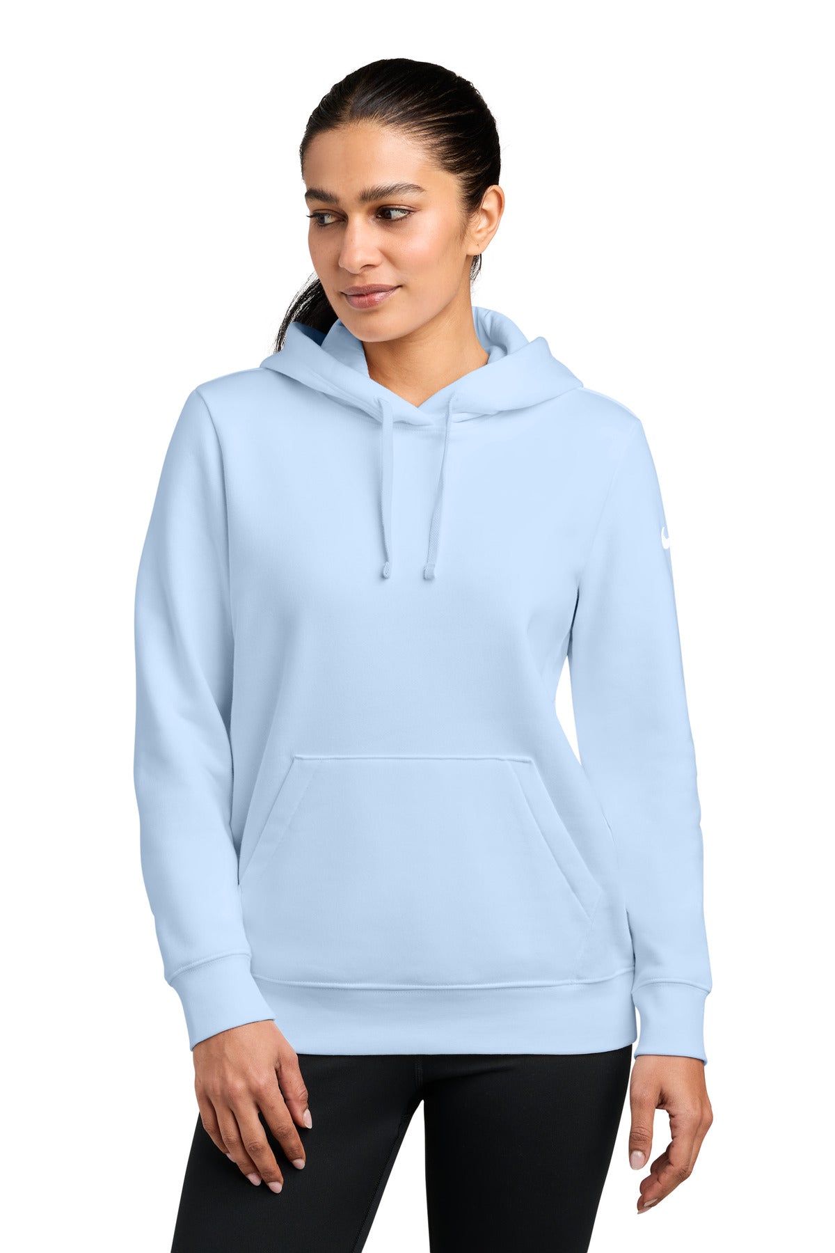 Custom logo Nike Women's Club Fleece Sleeve Swoosh Pullover Hoodie NKFD9889 in Hydrogen Blue