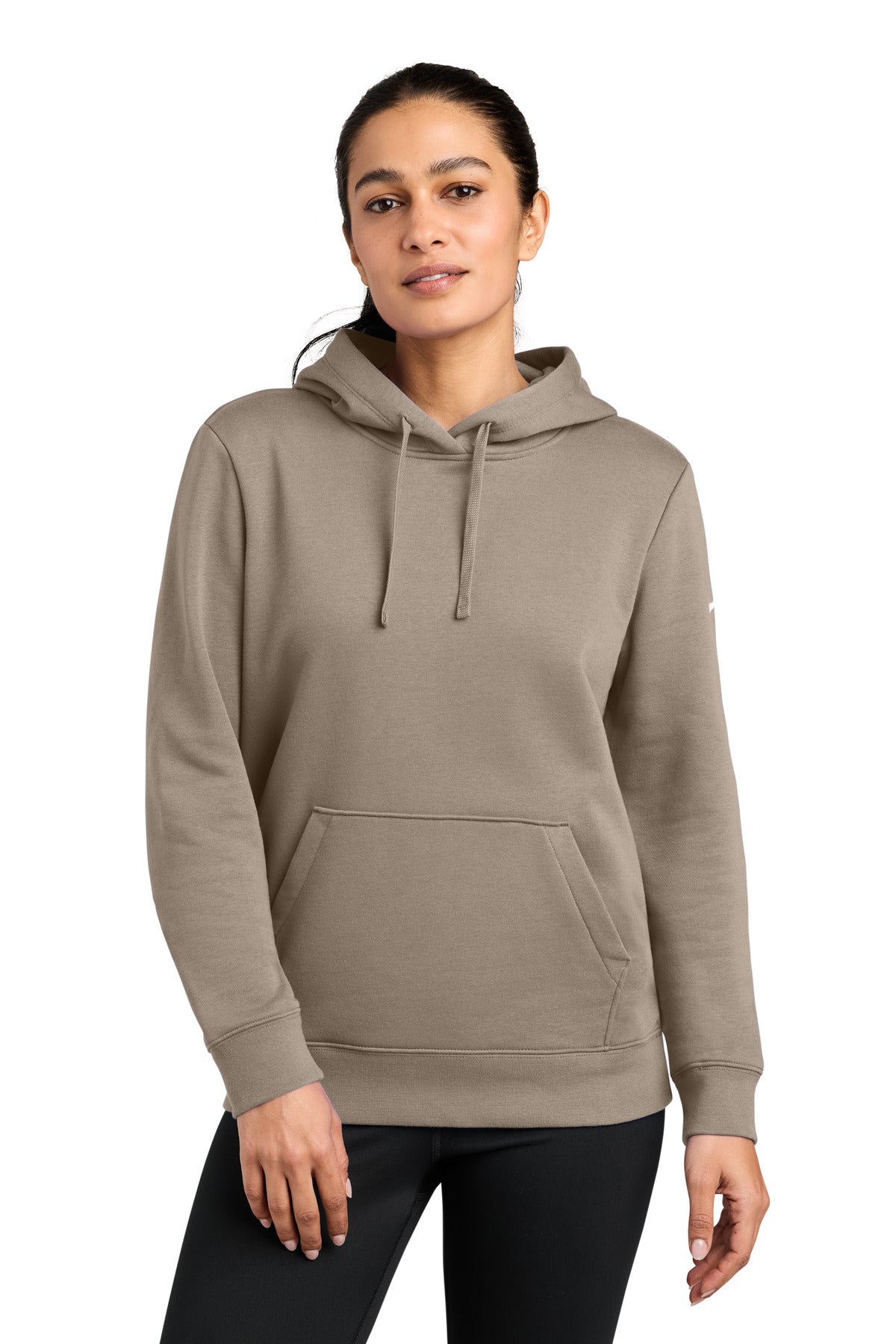 Custom logo Nike Women's Club Fleece Sleeve Swoosh Pullover Hoodie NKFD9889 in Khaki