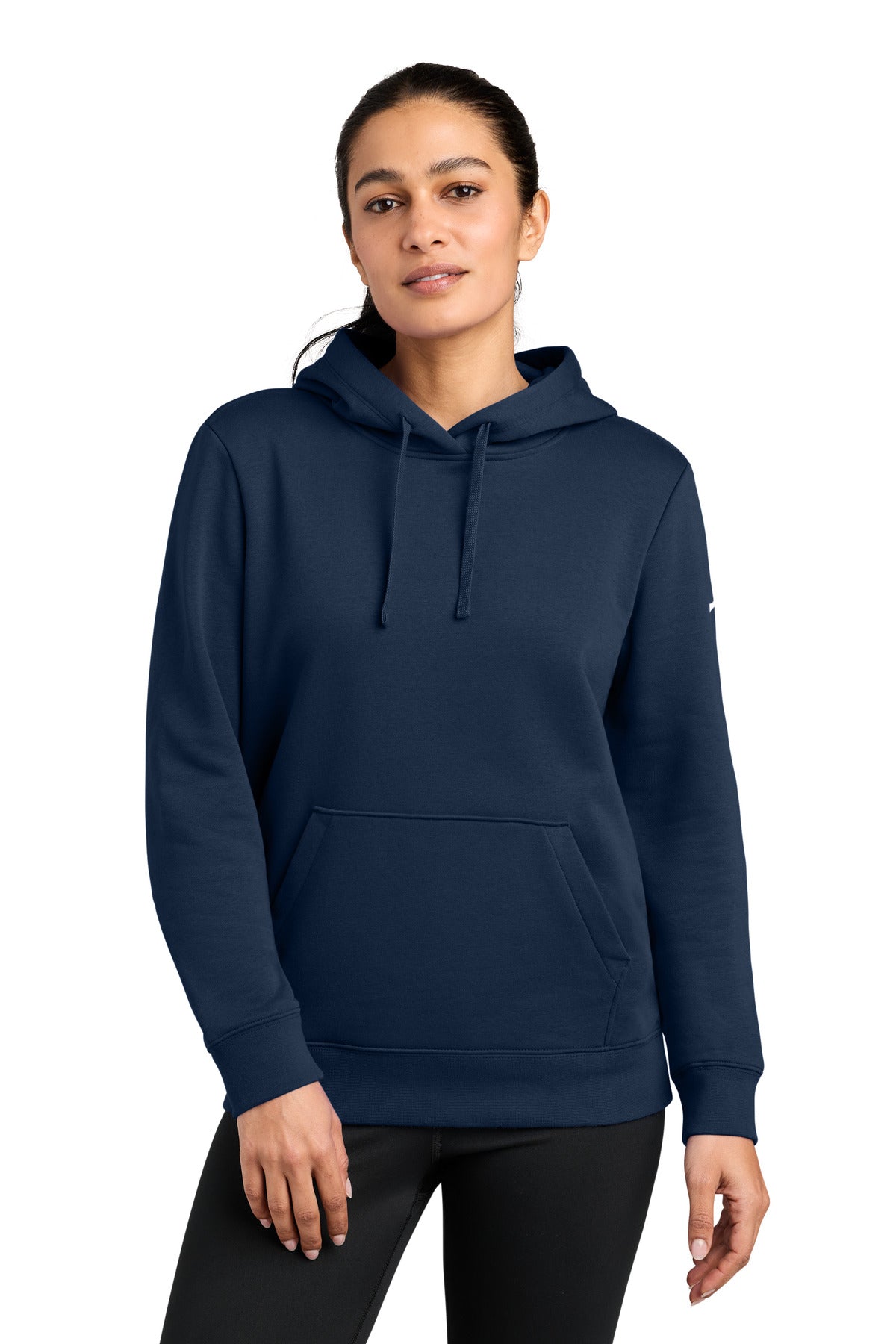 Custom logo Nike Women's Club Fleece Sleeve Swoosh Pullover Hoodie NKFD9889 in Midnight Navy