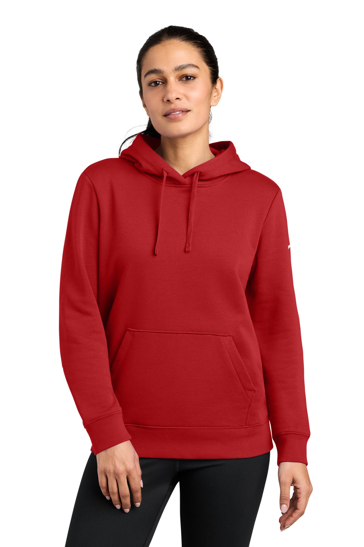 Custom logo Nike Women's Club Fleece Sleeve Swoosh Pullover Hoodie NKFD9889 in University Red