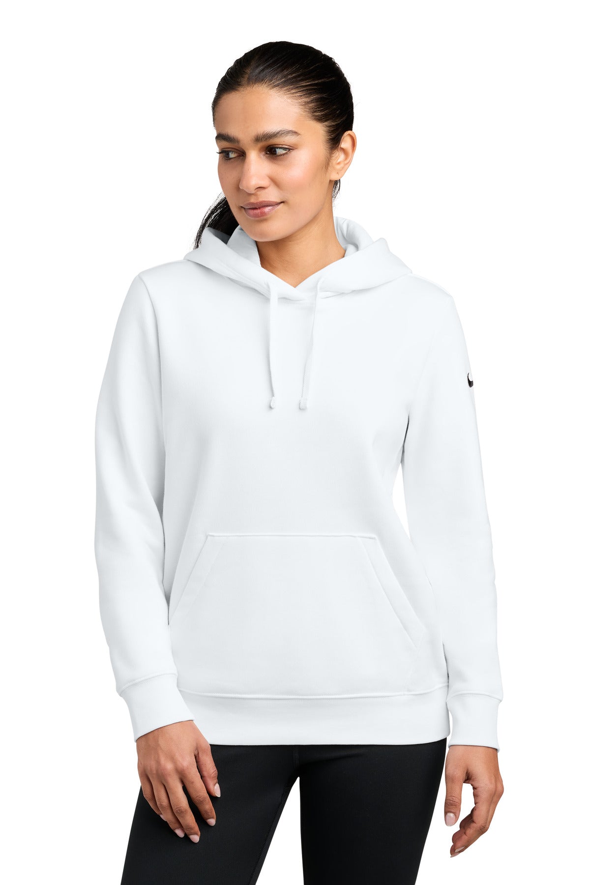 Custom logo Nike Women's Club Fleece Sleeve Swoosh Pullover Hoodie NKFD9889 in White