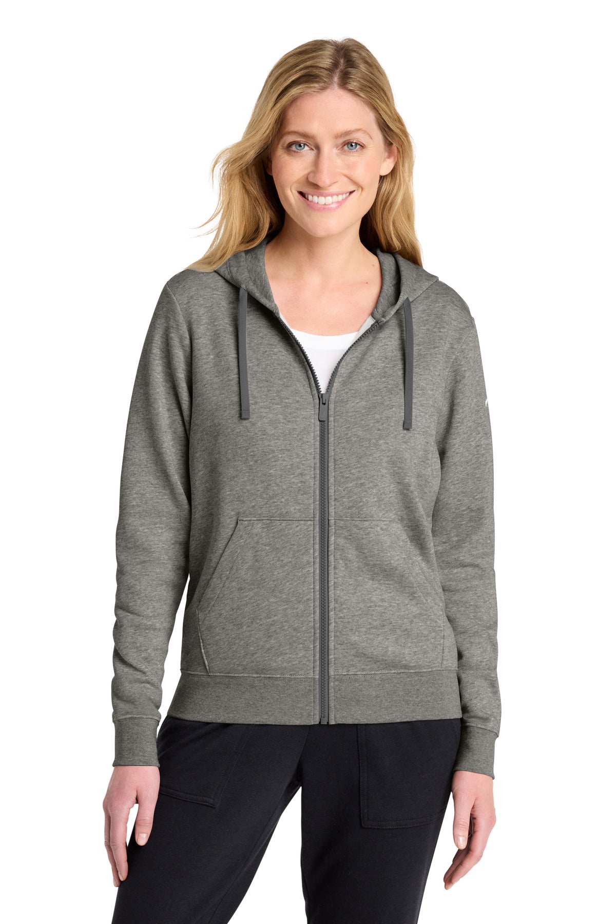 Custom logo Nike Women's Club Fleece Sleeve Swoosh Full-Zip Hoodie NKFD9890 in Charcoal Heather